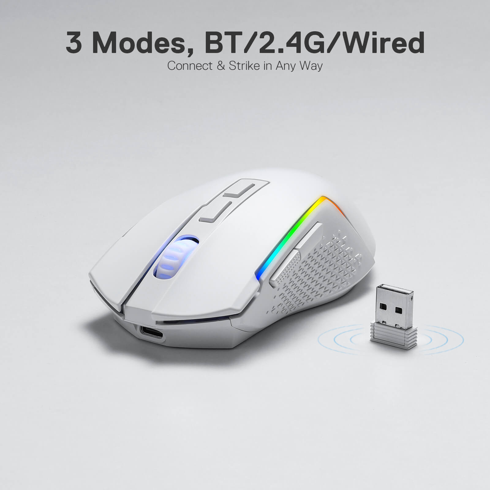 Redragon M693 Tetikus Permainan Bluetooth Wayarles, Tetikus Gamer Berwayar/Wayarles 8000 DPI dengan Sambungan 3-Mod, BT & Wayarles 2.4G, 7 Butang Makro, Kapasiti Kuasa Tahan Lama dan Lampu Latar RGB untuk PC/Mac/Komputer Riba
