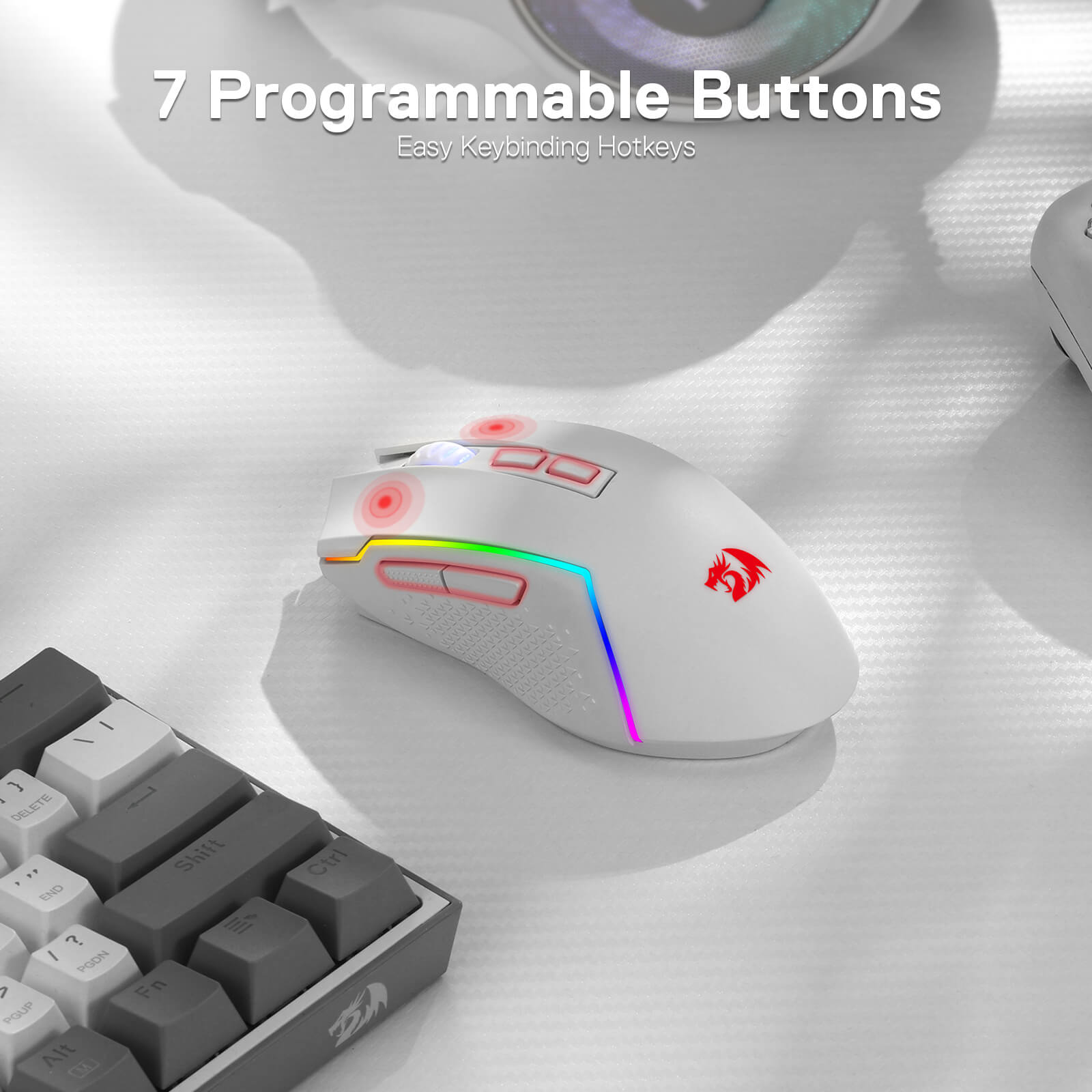 Redragon M693 Tetikus Permainan Bluetooth Wayarles, Tetikus Gamer Berwayar/Wayarles 8000 DPI dengan Sambungan 3-Mod, BT & Wayarles 2.4G, 7 Butang Makro, Kapasiti Kuasa Tahan Lama dan Lampu Latar RGB untuk PC/Mac/Komputer Riba