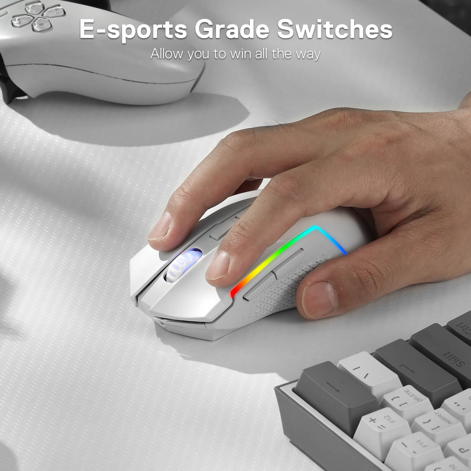 Redragon M693 Tetikus Permainan Bluetooth Wayarles, Tetikus Gamer Berwayar/Wayarles 8000 DPI dengan Sambungan 3-Mod, BT & Wayarles 2.4G, 7 Butang Makro, Kapasiti Kuasa Tahan Lama dan Lampu Latar RGB untuk PC/Mac/Komputer Riba