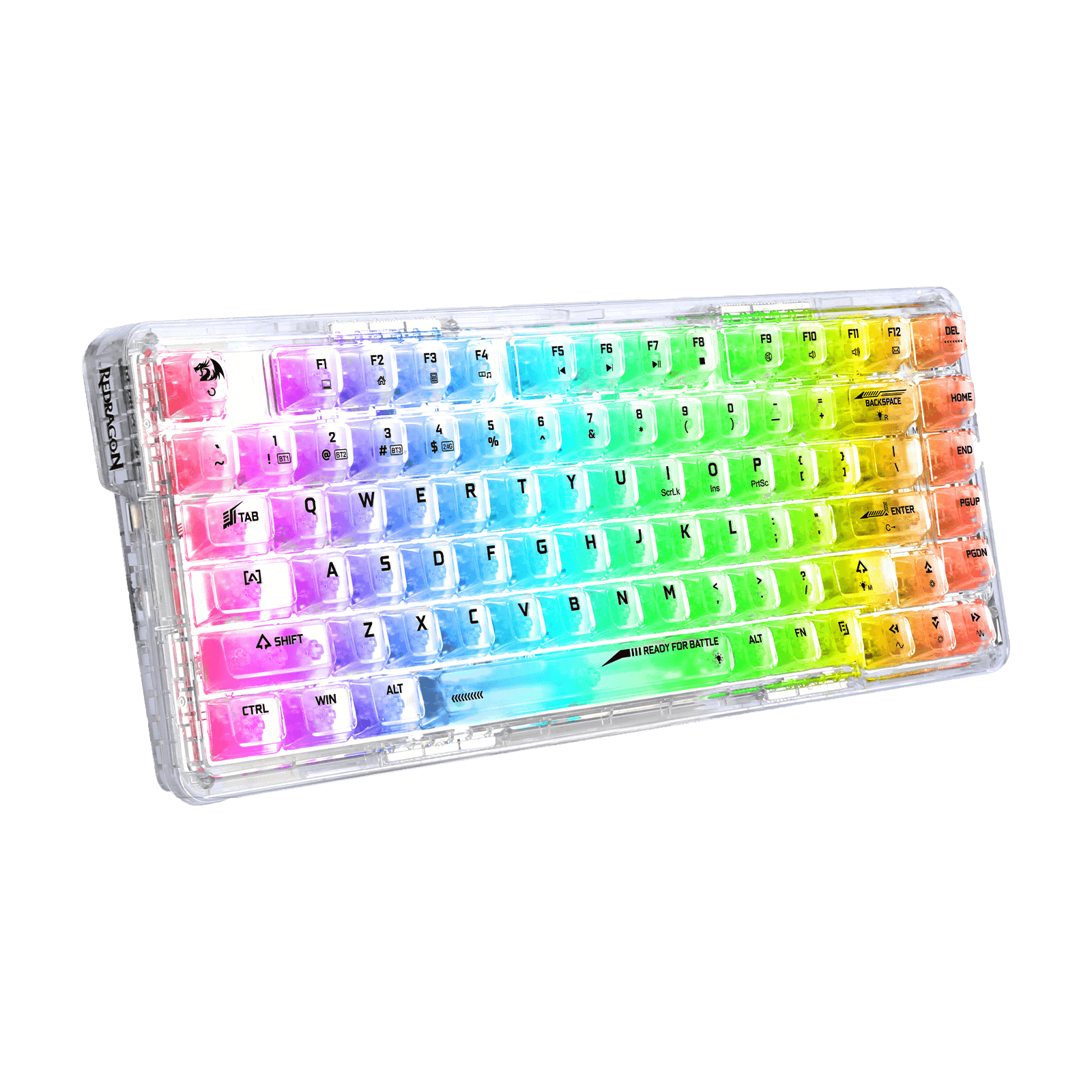 Papan Kekunci Permainan RGB Gasket Wayarles 78% Redragon K649 PRO, 3-Mod 82 Kekunci Papan Kekunci Mekanikal Padat Boleh Tukar Panas Sepenuhnya Lutsinar dengan Soket yang Dinaik Taraf, Buih Penyerap Bunyi, Suis Tersuai Lut Cahaya