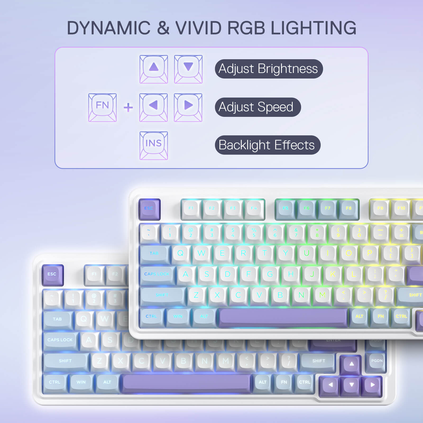 Redragon UCAL MAX K673 MOA Keycaps 75% 81 PBT Keys Hot-Swappable Gaming Keyboard in Moonrise Violet