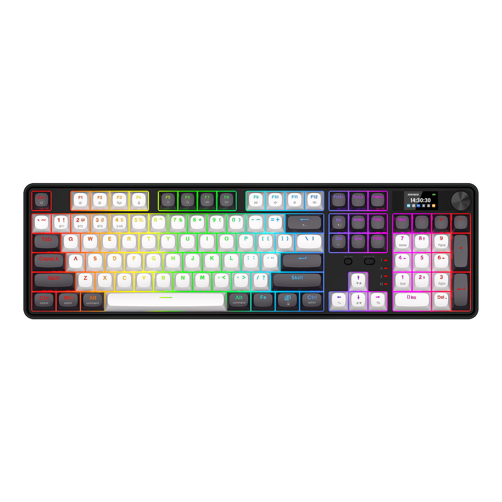 Redragon K761WB-RGB-PRO Papan Kekunci Mekanikal 104 Gasket 3 Mod dengan Paparan LCD