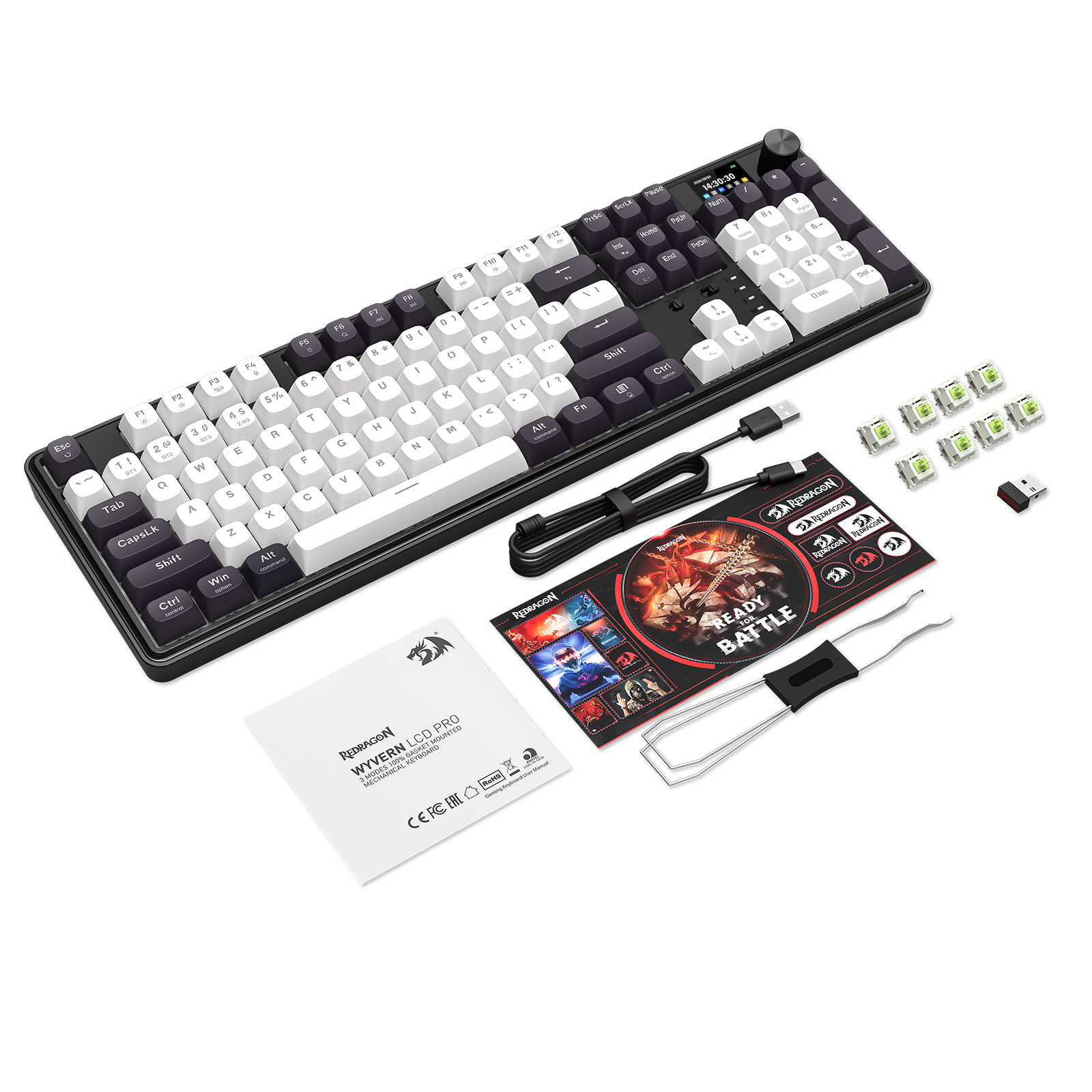 Redragon K761WB-RGB-PRO Papan Kekunci Mekanikal 104 Gasket 3 Mod dengan Paparan LCD