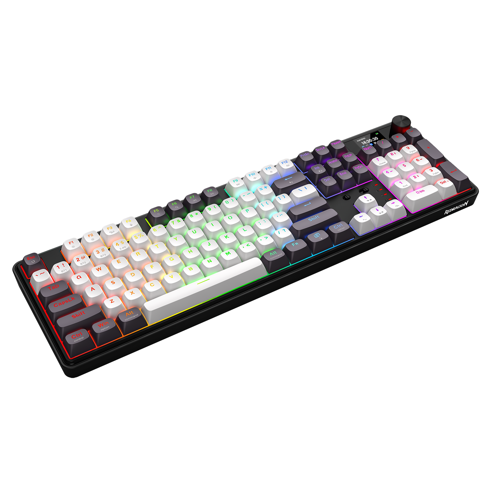 Redragon K761WB-RGB-PRO Papan Kekunci Mekanikal 104 Gasket 3 Mod dengan Paparan LCD