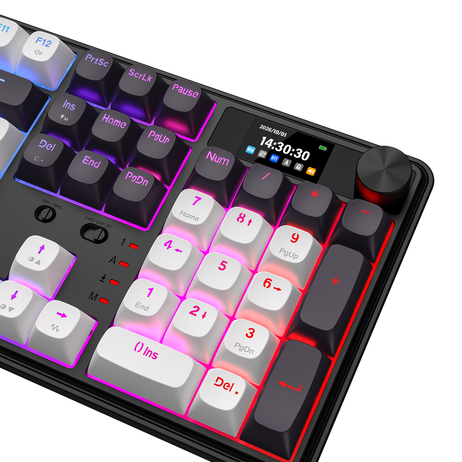 Redragon K761WB-RGB-PRO Papan Kekunci Mekanikal 104 Gasket 3 Mod dengan Paparan LCD