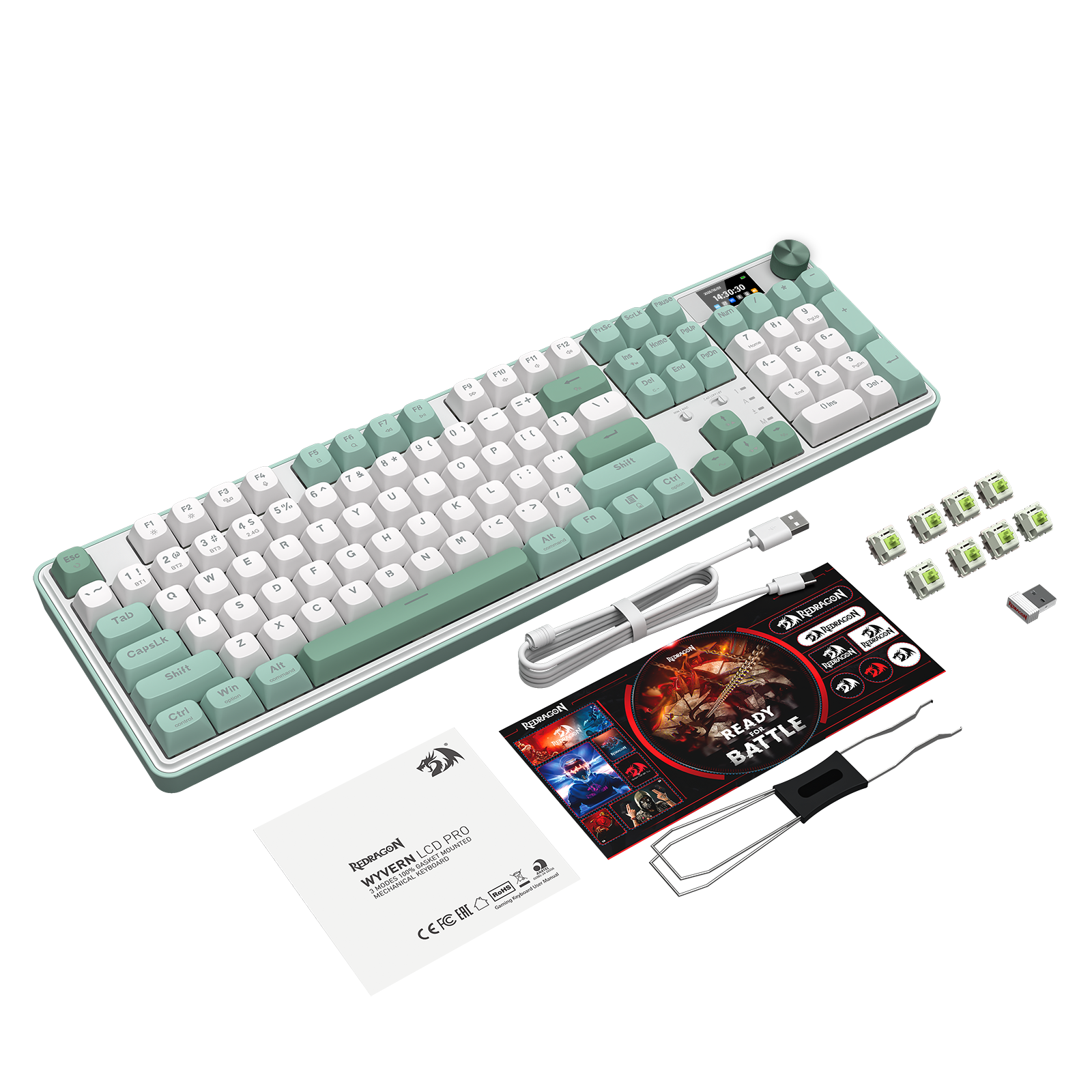 Papan Kekunci Mekanikal Gasket 104 Mod 3 dengan Paparan LCD Redragon K761WG-RGB-PRO