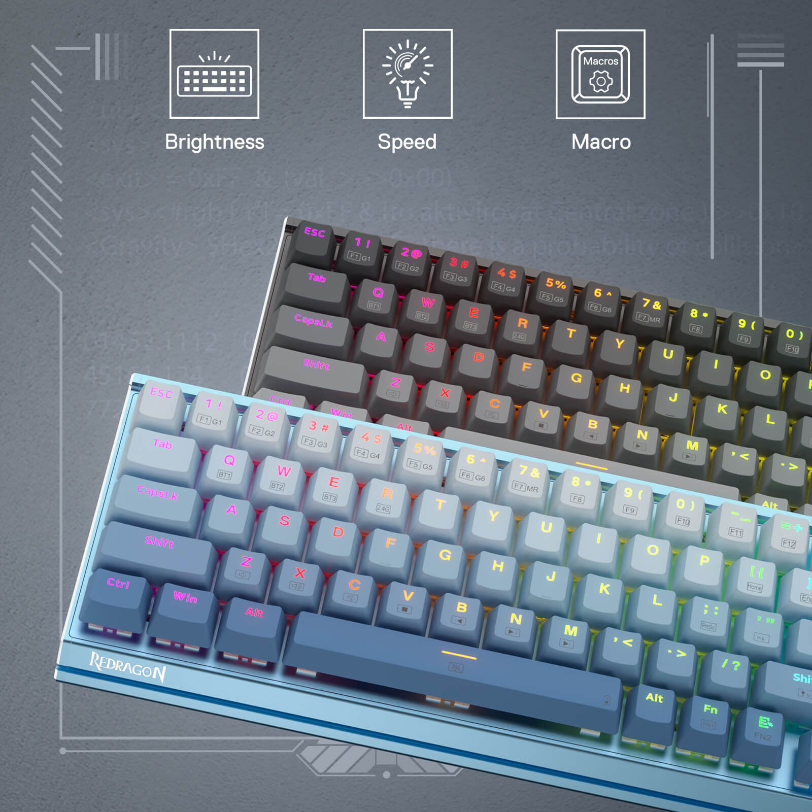 Papan Kekunci Mekanikal RGB Aluminium 65% Redragon K641, Papan Kekunci Permainan Kompak Berwayar 68 Kekunci dengan Buih Penyerap Bunyi 3.5mm, Tempat Letak Pergelangan Tangan Boleh Tanggal, Tutup Kekunci Gradien, Soket Hot-Swap yang Dinaik Taraf