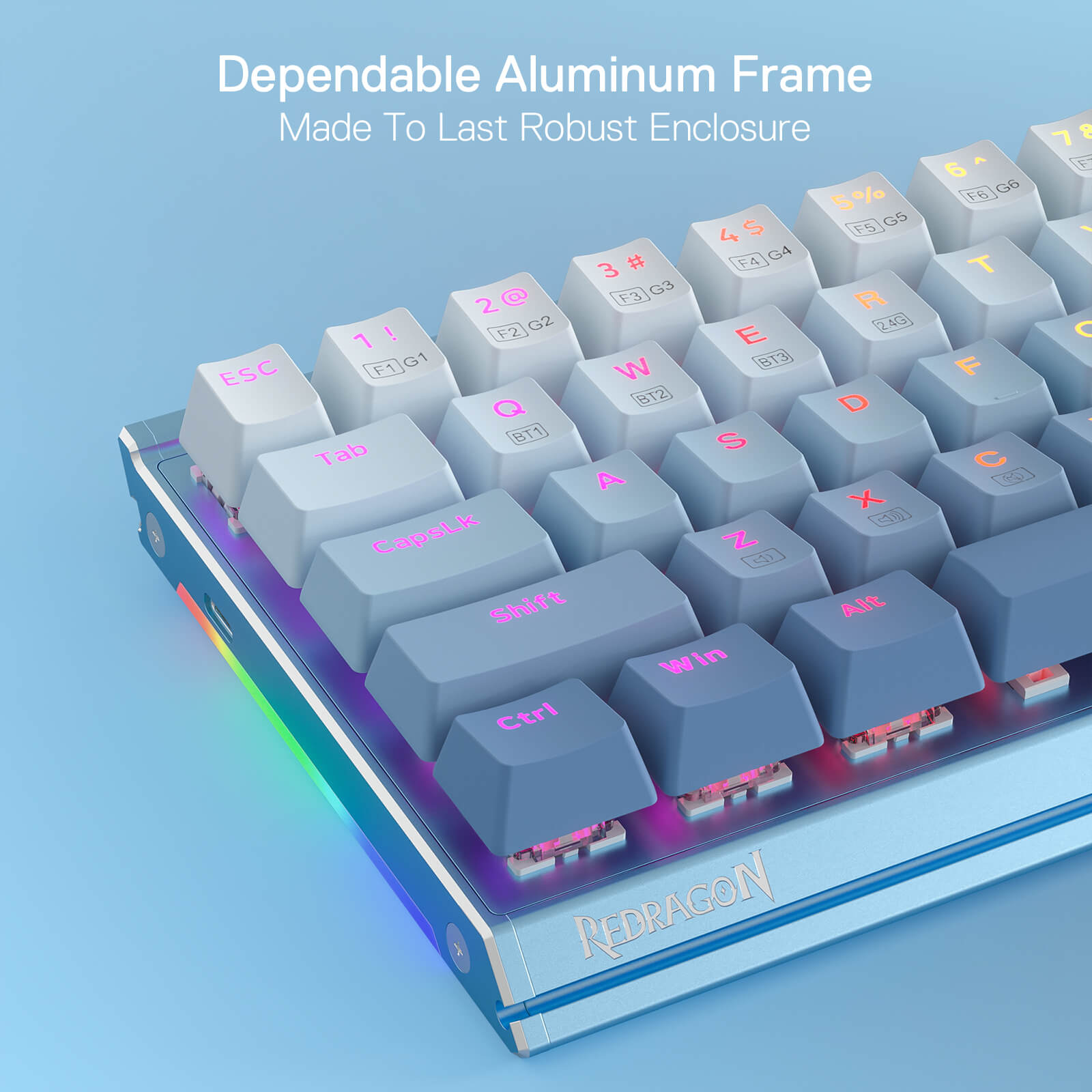 Papan Kekunci Mekanikal RGB Aluminium 65% Redragon K641, Papan Kekunci Permainan Kompak Berwayar 68 Kekunci dengan Buih Penyerap Bunyi 3.5mm, Tempat Letak Pergelangan Tangan Boleh Tanggal, Tutup Kekunci Gradien, Soket Hot-Swap yang Dinaik Taraf