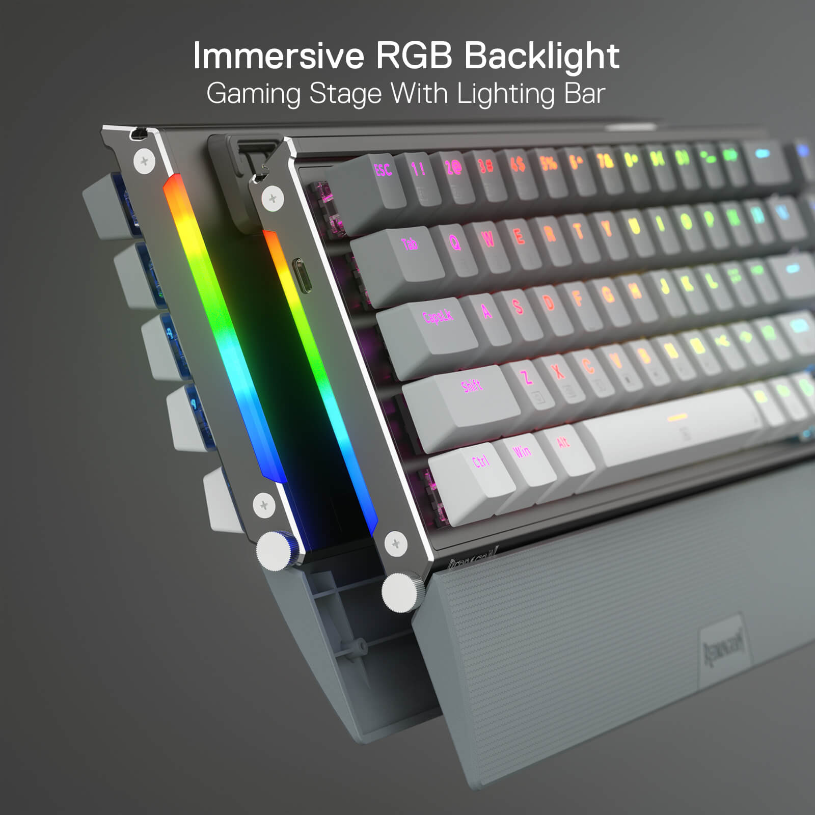 Papan Kekunci Mekanikal RGB Aluminium 65% Redragon K641, Papan Kekunci Permainan Kompak Berwayar 68 Kekunci dengan Buih Penyerap Bunyi 3.5mm, Tempat Letak Pergelangan Tangan Boleh Tanggal, Tutup Kekunci Gradien, Soket Hot-Swap yang Dinaik Taraf