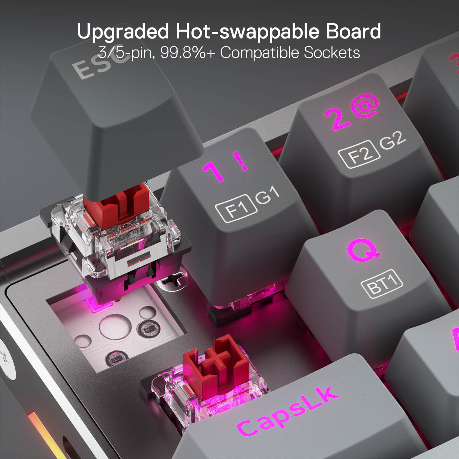 Papan Kekunci Mekanikal RGB Aluminium 65% Redragon K641, Papan Kekunci Permainan Kompak Berwayar 68 Kekunci dengan Buih Penyerap Bunyi 3.5mm, Tempat Letak Pergelangan Tangan Boleh Tanggal, Tutup Kekunci Gradien, Soket Hot-Swap yang Dinaik Taraf
