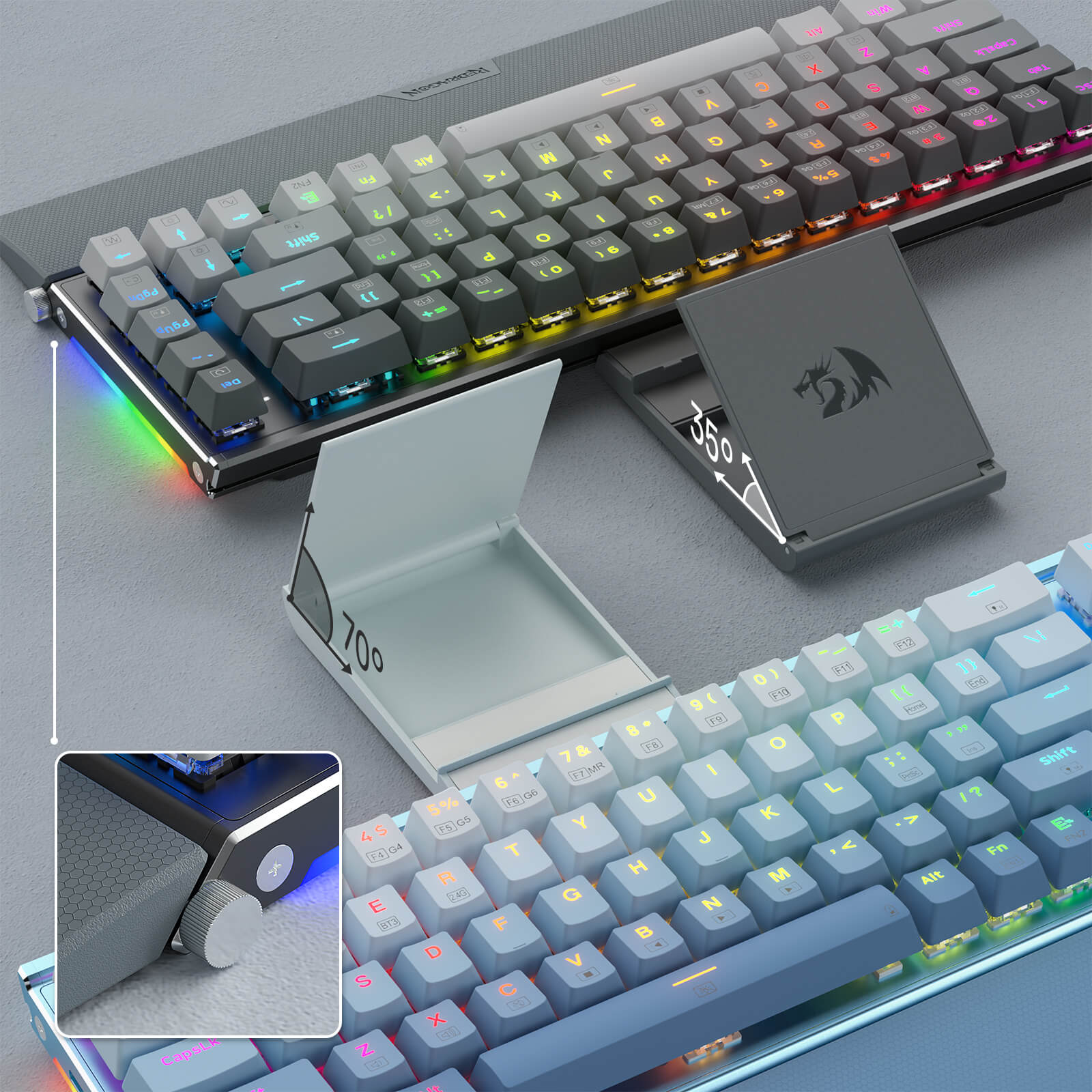 Papan Kekunci Mekanikal RGB Aluminium 65% Redragon K641, Papan Kekunci Permainan Kompak Berwayar 68 Kekunci dengan Buih Penyerap Bunyi 3.5mm, Tempat Letak Pergelangan Tangan Boleh Tanggal, Tutup Kekunci Gradien, Soket Hot-Swap yang Dinaik Taraf