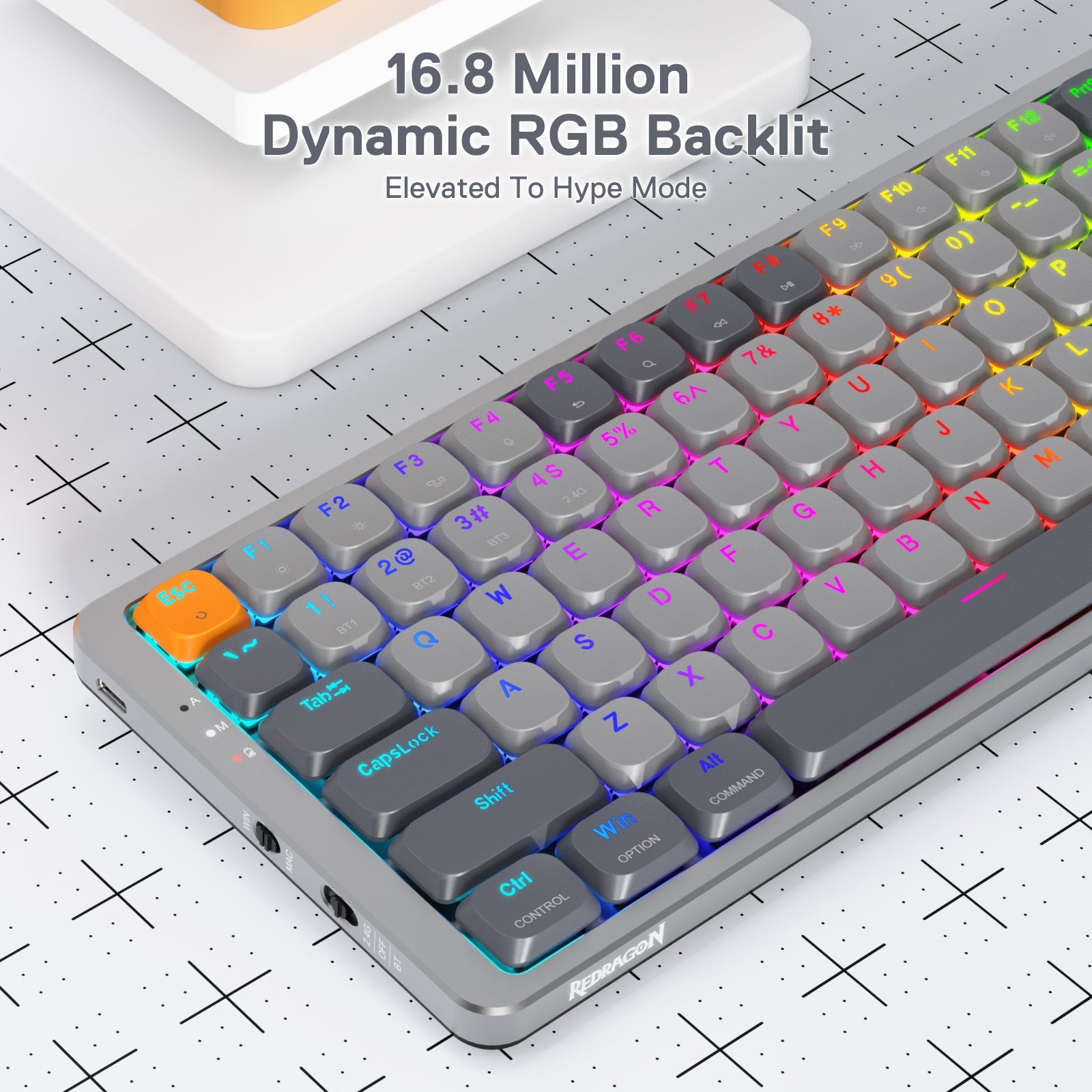Papan Kekunci Mekanikal RGB Wayarles Redragon K652 75%, Papan Kekunci Permainan Ultra Nipis 84 Kekunci Tiga Mod Bluetooth/2.4Ghz/Berwayar dengan Plat Atas Aluminium, Sistem Win/Mac 100% Disokong & Suis Profil Rendah