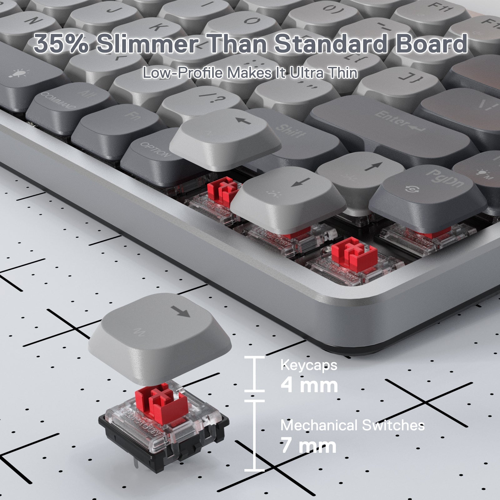 Papan Kekunci Mekanikal RGB Wayarles Redragon K652 75%, Papan Kekunci Permainan Ultra Nipis 84 Kekunci Tiga Mod Bluetooth/2.4Ghz/Berwayar dengan Plat Atas Aluminium, Sistem Win/Mac 100% Disokong & Suis Profil Rendah