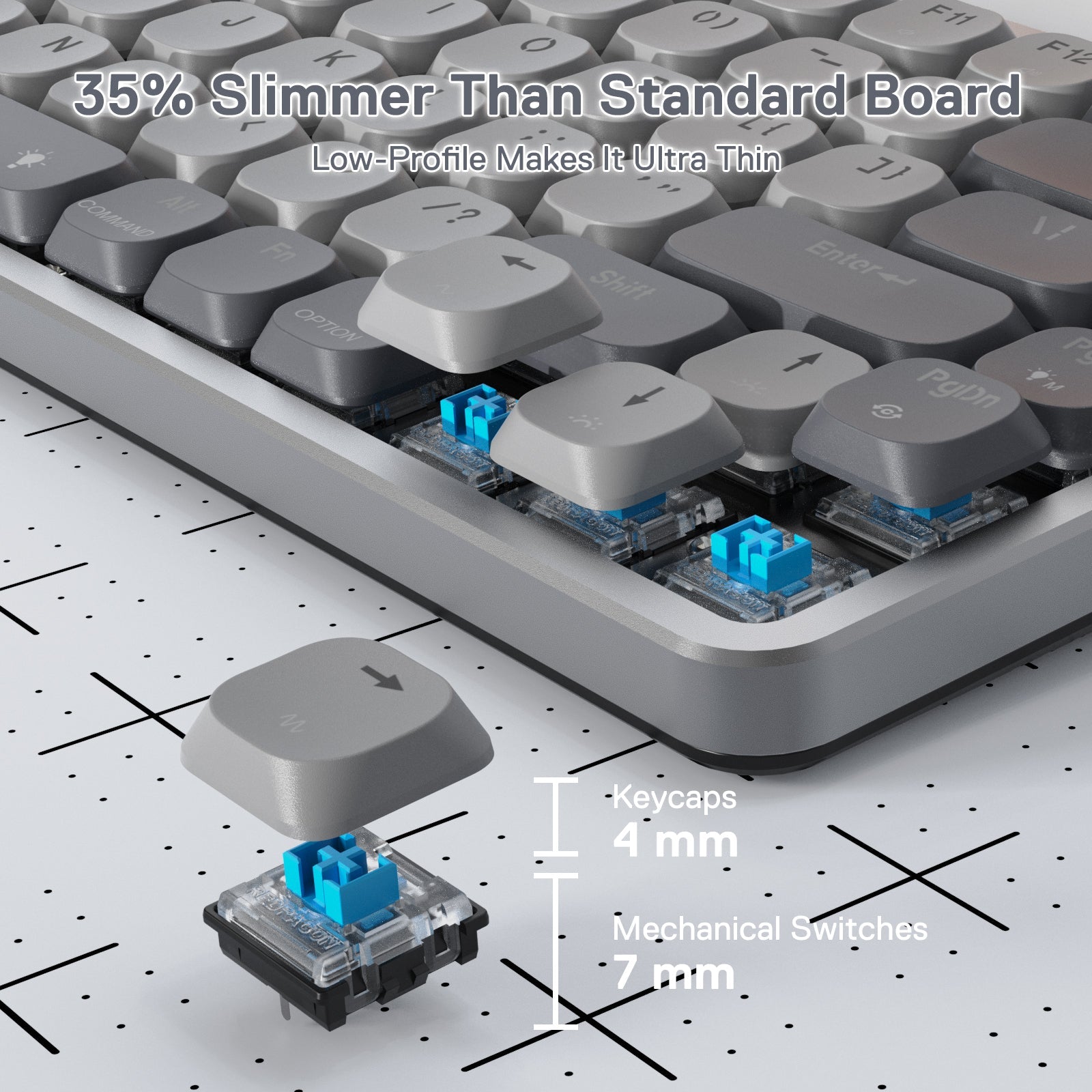 Papan Kekunci Mekanikal RGB Wayarles Redragon K652 75%, Papan Kekunci Permainan Ultra Nipis 84 Kekunci Tiga Mod Bluetooth/2.4Ghz/Berwayar dengan Plat Atas Aluminium, Sistem Win/Mac 100% Disokong & Suis Profil Rendah