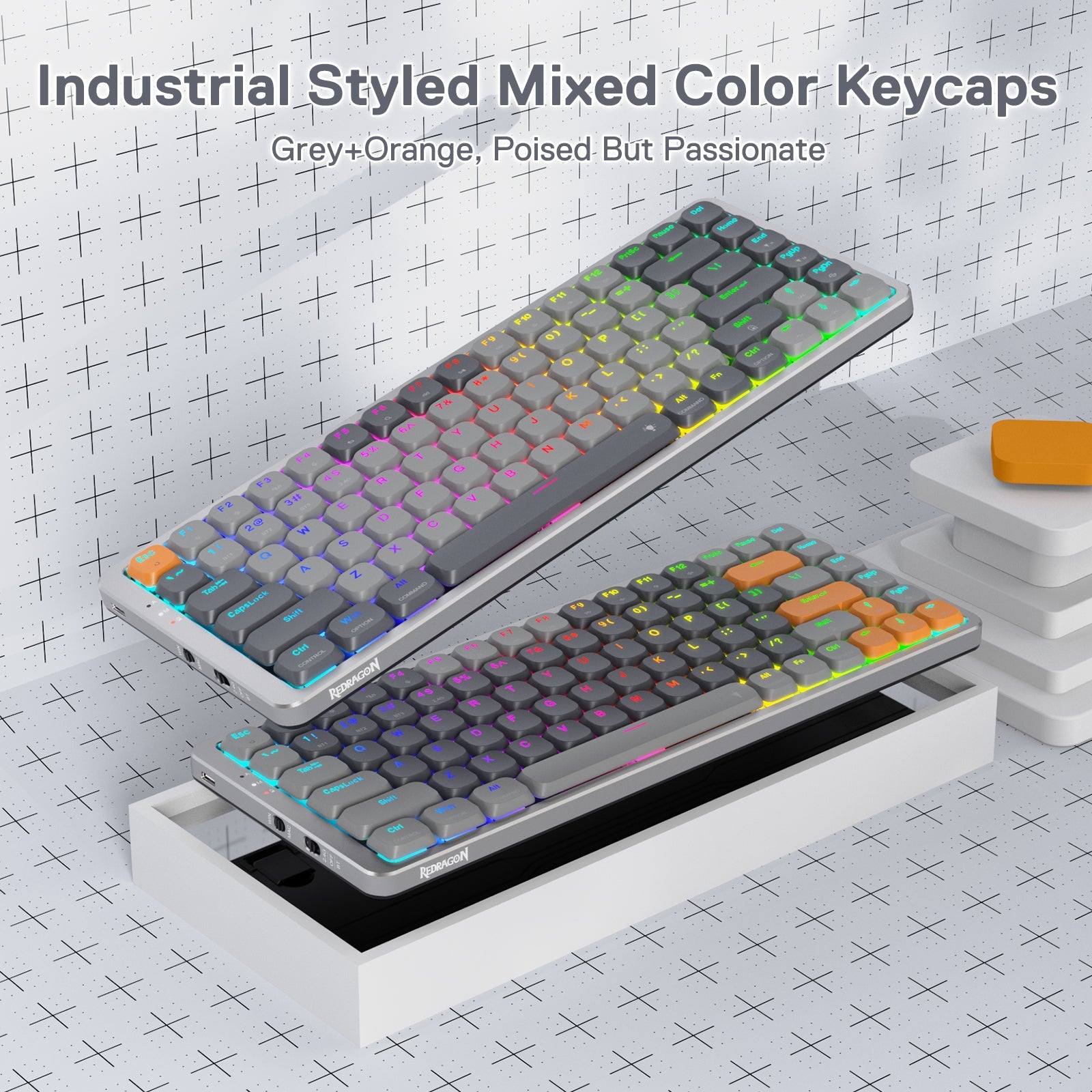 Papan Kekunci Mekanikal RGB Wayarles Redragon K652 75%, Papan Kekunci Permainan Ultra Nipis 84 Kekunci Tiga Mod Bluetooth/2.4Ghz/Berwayar dengan Plat Atas Aluminium, Sistem Win/Mac 100% Disokong & Suis Profil Rendah