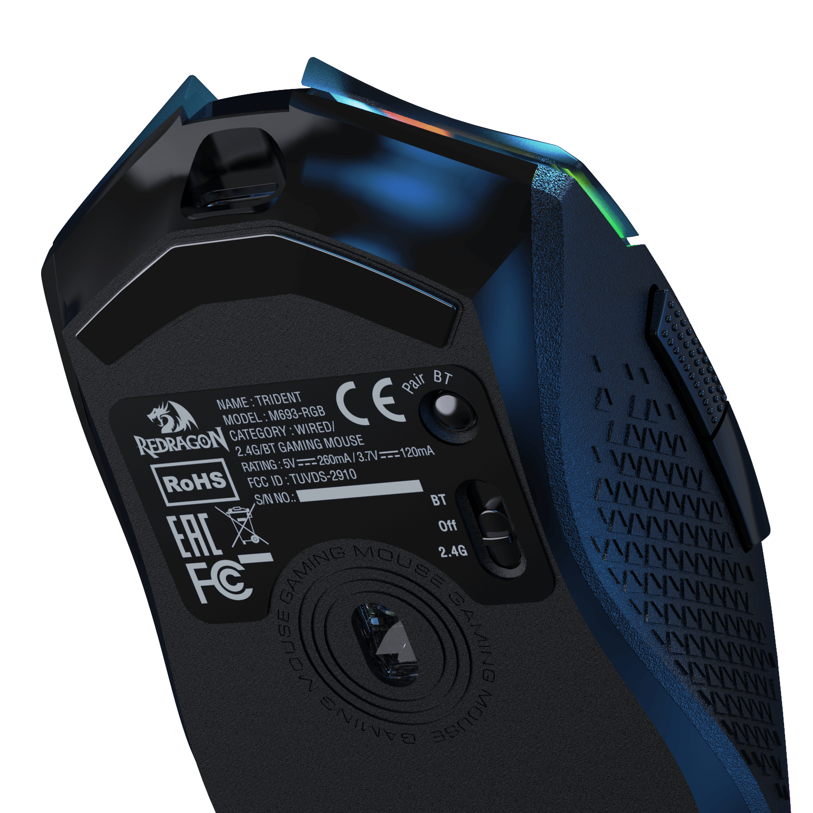 Redragon M693 Tetikus Permainan Bluetooth Wayarles, Tetikus Gamer Berwayar/Wayarles 8000 DPI dengan Sambungan 3-Mod, BT & Wayarles 2.4G, 7 Butang Makro, Kapasiti Kuasa Tahan Lama dan Lampu Latar RGB untuk PC/Mac/Komputer Riba
