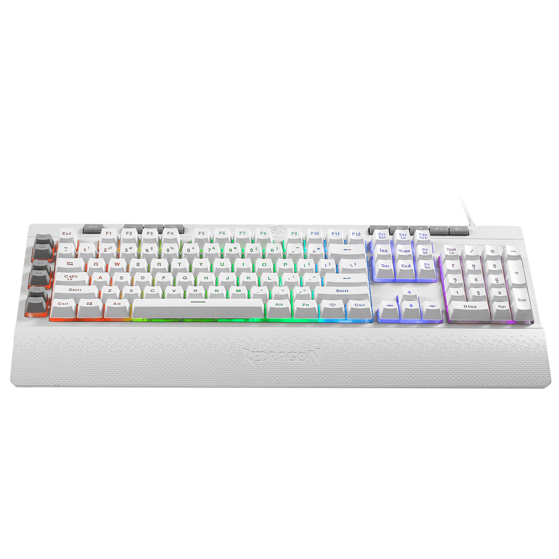 Papan Kekunci Permainan Membran Lampu Latar RGB Putih Redragon K512 Shiva dengan Kekunci Multimedia