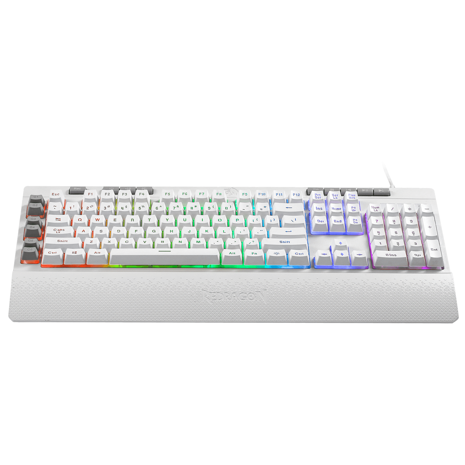 Papan Kekunci Permainan Membran Lampu Latar RGB Putih Redragon K512 Shiva dengan Kekunci Multimedia