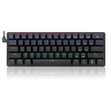 Papan Kekunci Mekanikal Berwayar Nipis Redragon K615 Elise 60%, 61 Kekunci Padat Ramping Lampu Latar LED Pelangi dengan Suis Biru Taktil Profil Rendah untuk PC Windows