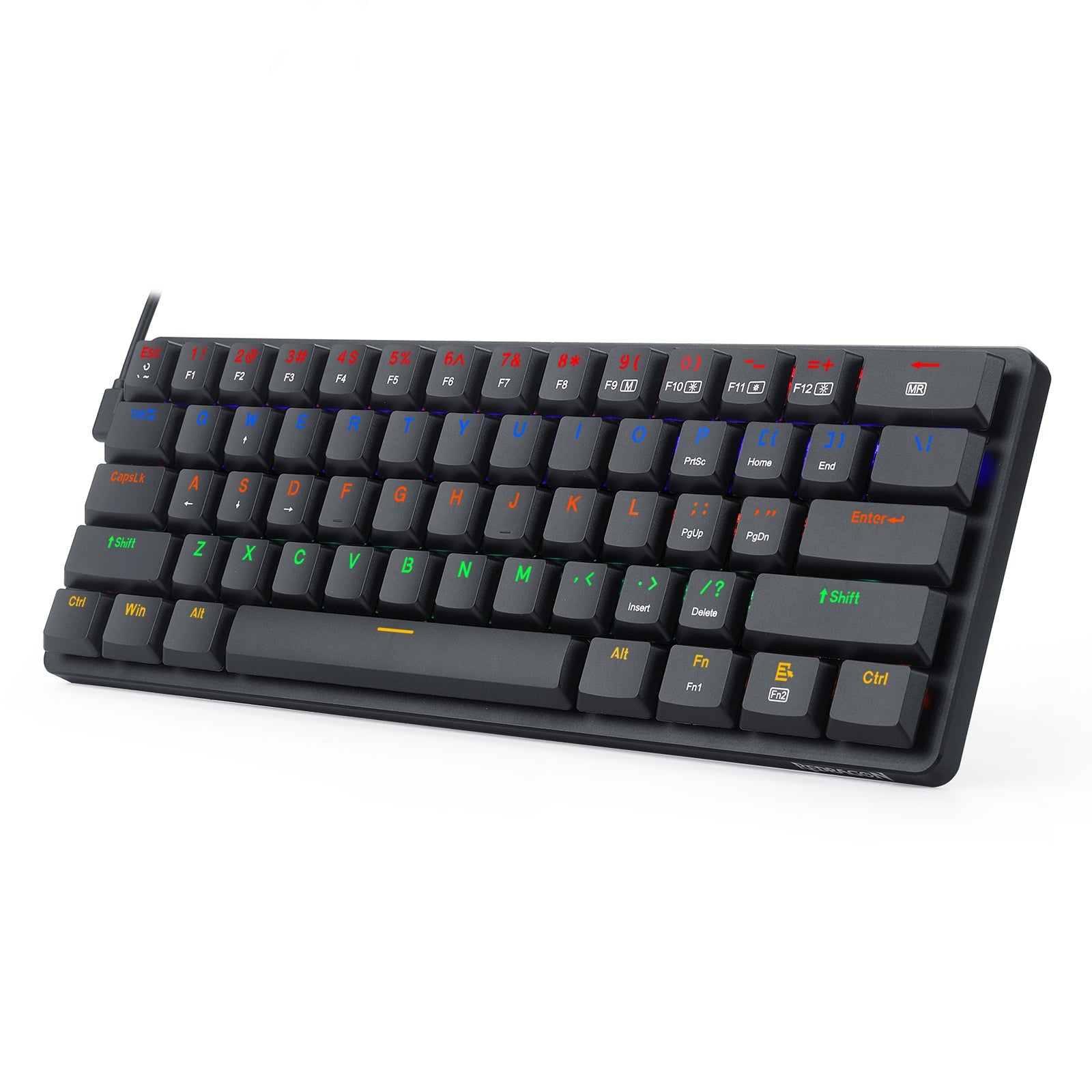 Papan Kekunci Mekanikal Berwayar Nipis Redragon K615 Elise 60%, 61 Kekunci Padat Ramping Lampu Latar LED Pelangi dengan Suis Biru Taktil Profil Rendah untuk PC Windows