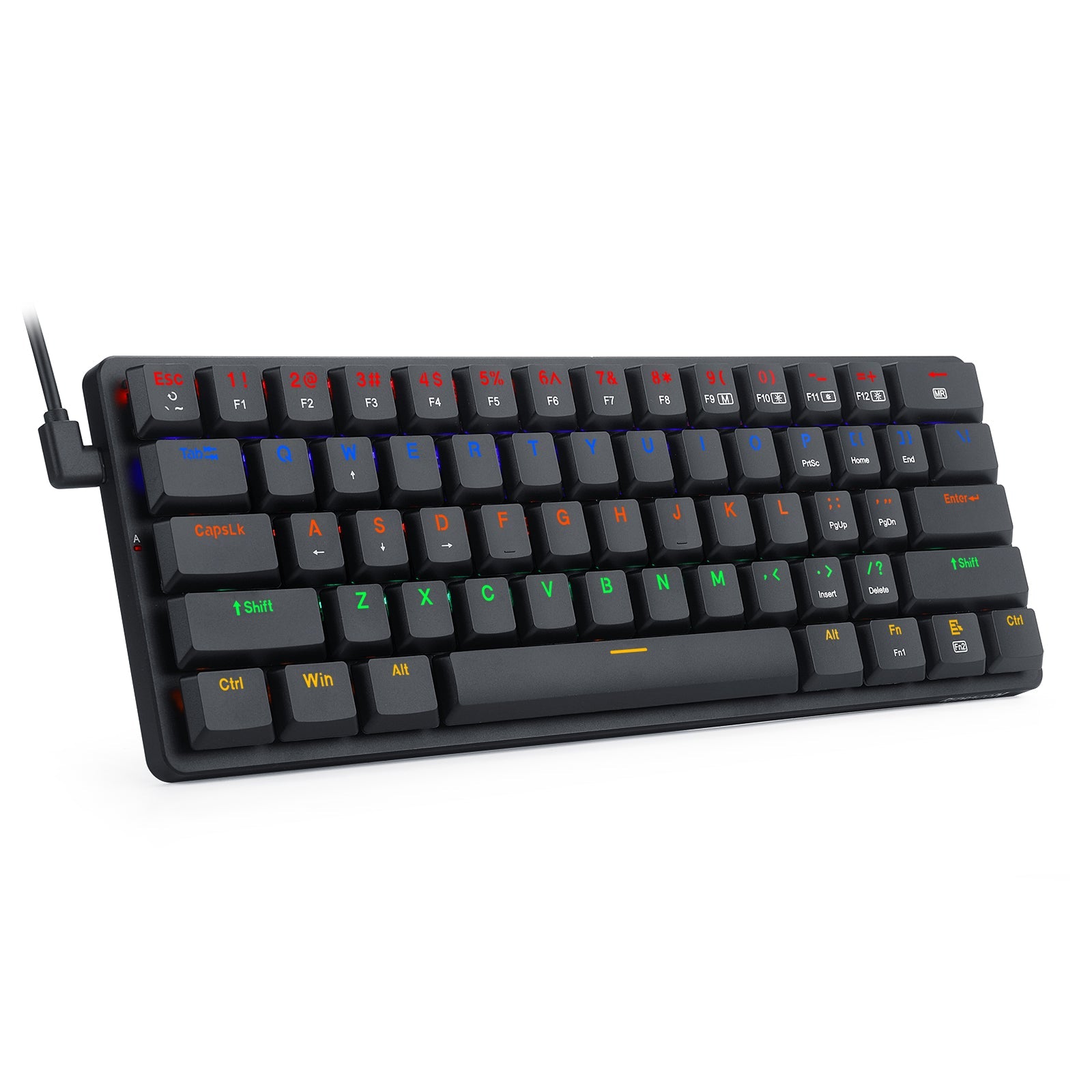 Papan Kekunci Mekanikal Berwayar Nipis Redragon K615 Elise 60%, 61 Kekunci Padat Ramping Lampu Latar LED Pelangi dengan Suis Biru Taktil Profil Rendah untuk PC Windows