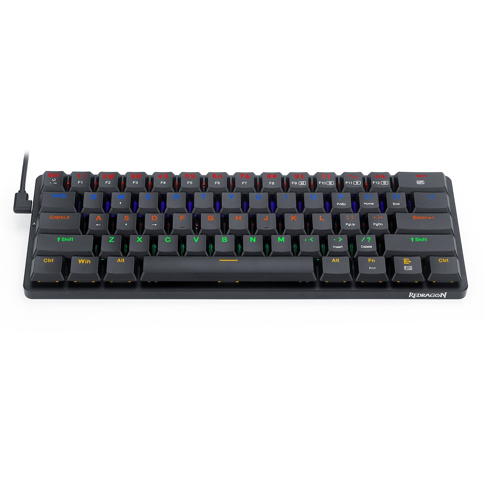 Papan Kekunci Mekanikal Berwayar Nipis Redragon K615 Elise 60%, 61 Kekunci Padat Ramping Lampu Latar LED Pelangi dengan Suis Biru Taktil Profil Rendah untuk PC Windows