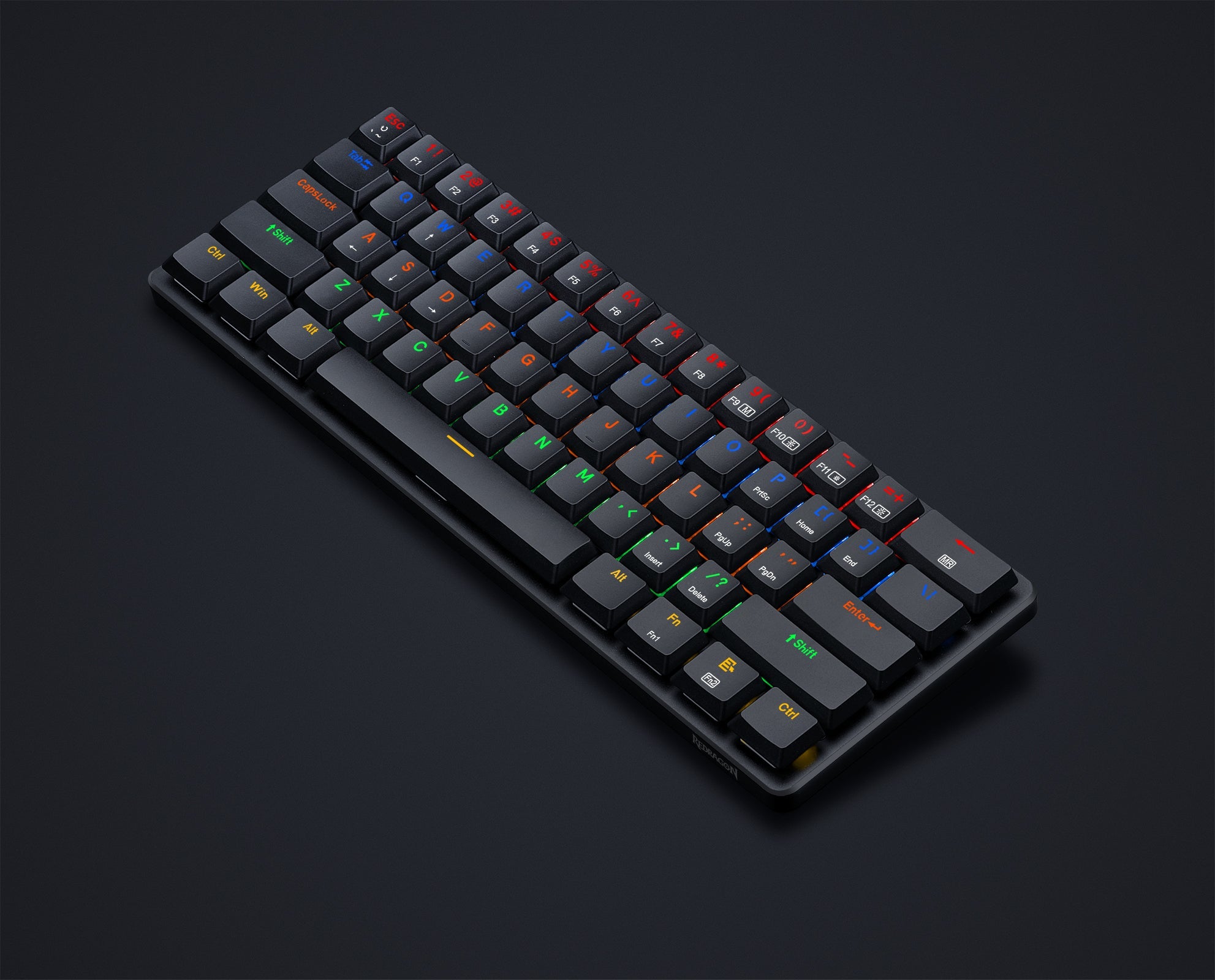 Papan Kekunci Mekanikal Berwayar Nipis Redragon K615 Elise 60%, 61 Kekunci Padat Ramping Lampu Latar LED Pelangi dengan Suis Biru Taktil Profil Rendah untuk PC Windows