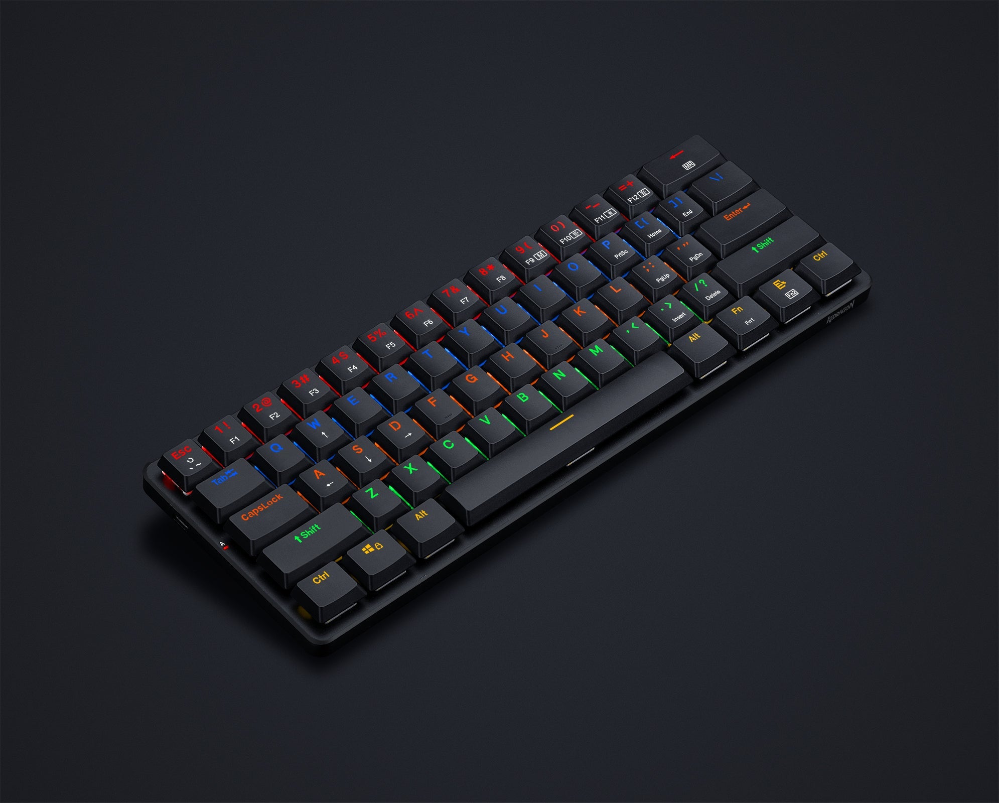 Papan Kekunci Mekanikal Berwayar Nipis Redragon K615 Elise 60%, 61 Kekunci Padat Ramping Lampu Latar LED Pelangi dengan Suis Biru Taktil Profil Rendah untuk PC Windows