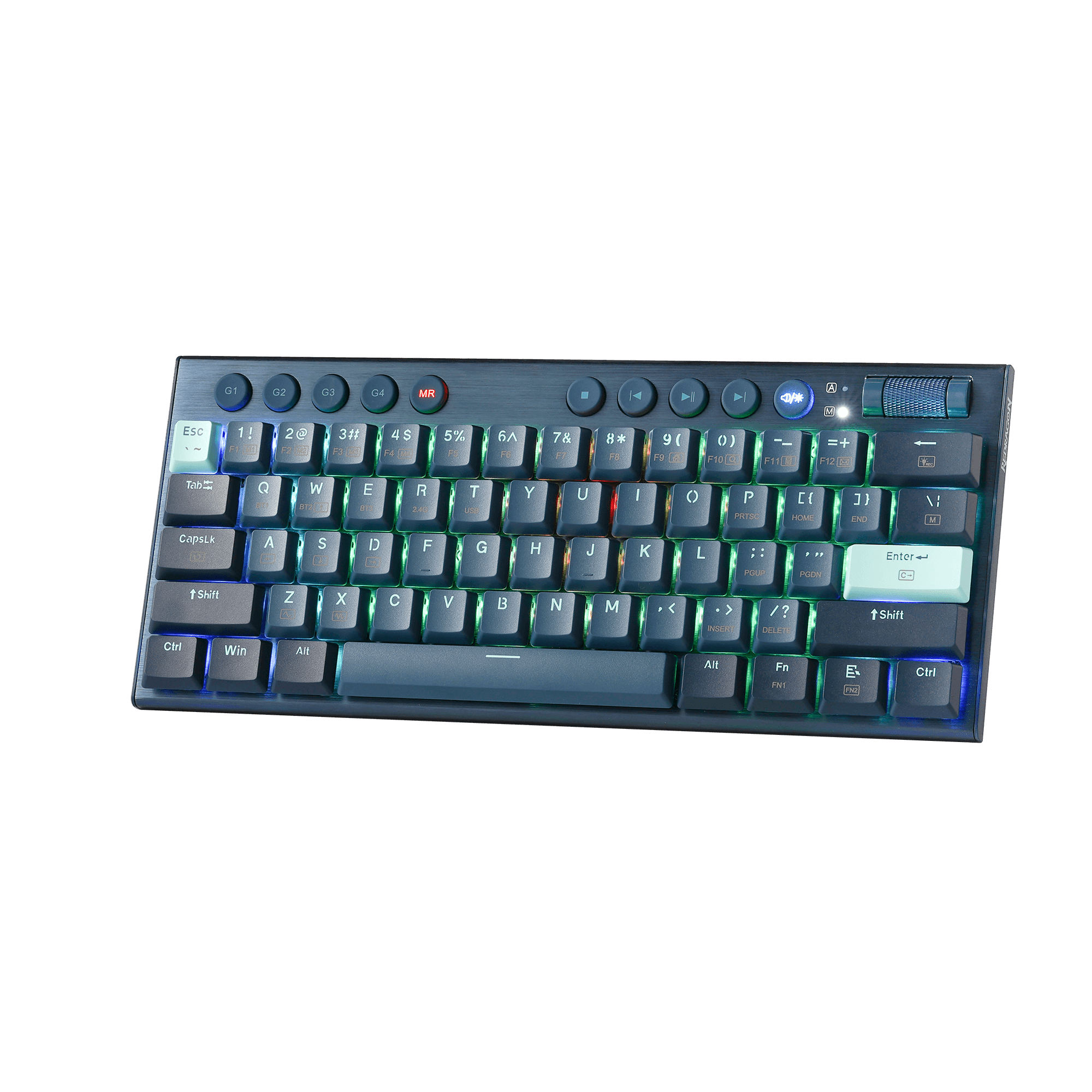 Redragon K632 PRO Noctis 60% Papan Kekunci Mekanikal RGB Tanwayar, Papan Kekunci Gaming Profil Rendah Ultra-Nipis Tiga Mod Bluetooth/2.4Ghz/Berwayar dengan Sambungan Tanpa Lengah, Kawalan Media Khusus & Suis Merah Linear