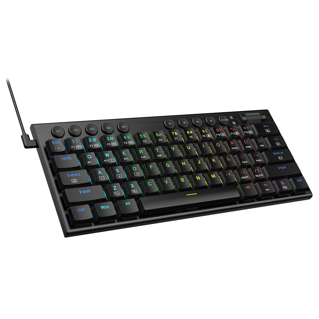 Papan Kekunci Mekanikal RGB Redragon K632 PRO Noctis 60%, Papan Kekunci Permainan Profil Rendah Ultra-Nipis Tri-Mod Bluetooth/2.4Ghz/Berwayar dengan Sambungan Tanpa Lengah