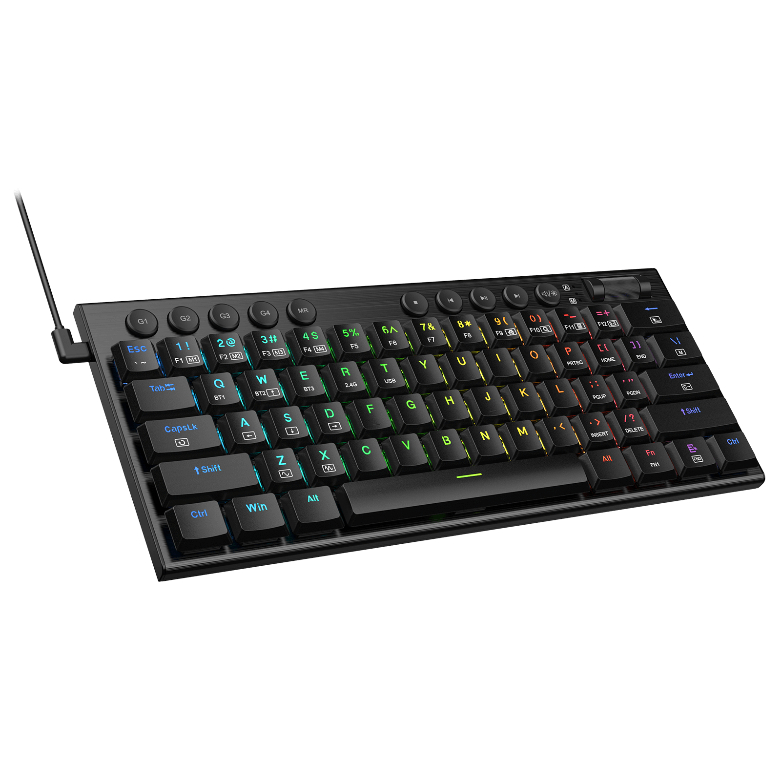 Papan Kekunci Mekanikal RGB Redragon K632 PRO Noctis 60%, Papan Kekunci Permainan Profil Rendah Ultra-Nipis Tri-Mod Bluetooth/2.4Ghz/Berwayar dengan Sambungan Tanpa Lengah