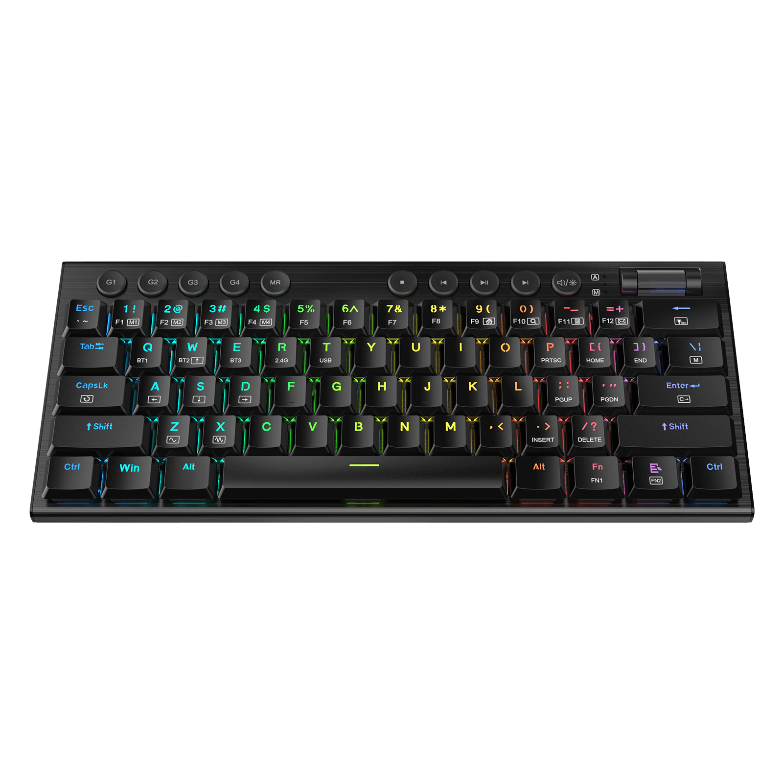 Papan Kekunci Mekanikal RGB Redragon K632 PRO Noctis 60%, Papan Kekunci Permainan Profil Rendah Ultra-Nipis Tri-Mod Bluetooth/2.4Ghz/Berwayar dengan Sambungan Tanpa Lengah