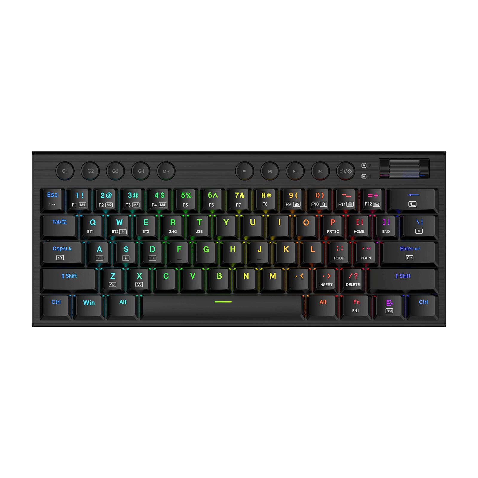 Papan Kekunci Mekanikal RGB Redragon K632 PRO Noctis 60%, Papan Kekunci Permainan Profil Rendah Ultra-Nipis Tri-Mod Bluetooth/2.4Ghz/Berwayar dengan Sambungan Tanpa Lengah