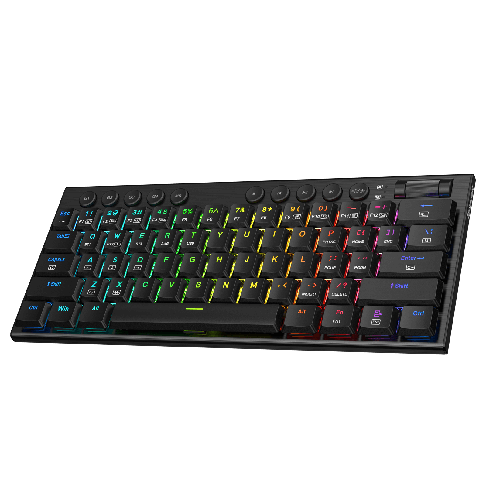 Papan Kekunci Mekanikal RGB Redragon K632 PRO Noctis 60%, Papan Kekunci Permainan Profil Rendah Ultra-Nipis Tri-Mod Bluetooth/2.4Ghz/Berwayar dengan Sambungan Tanpa Lengah