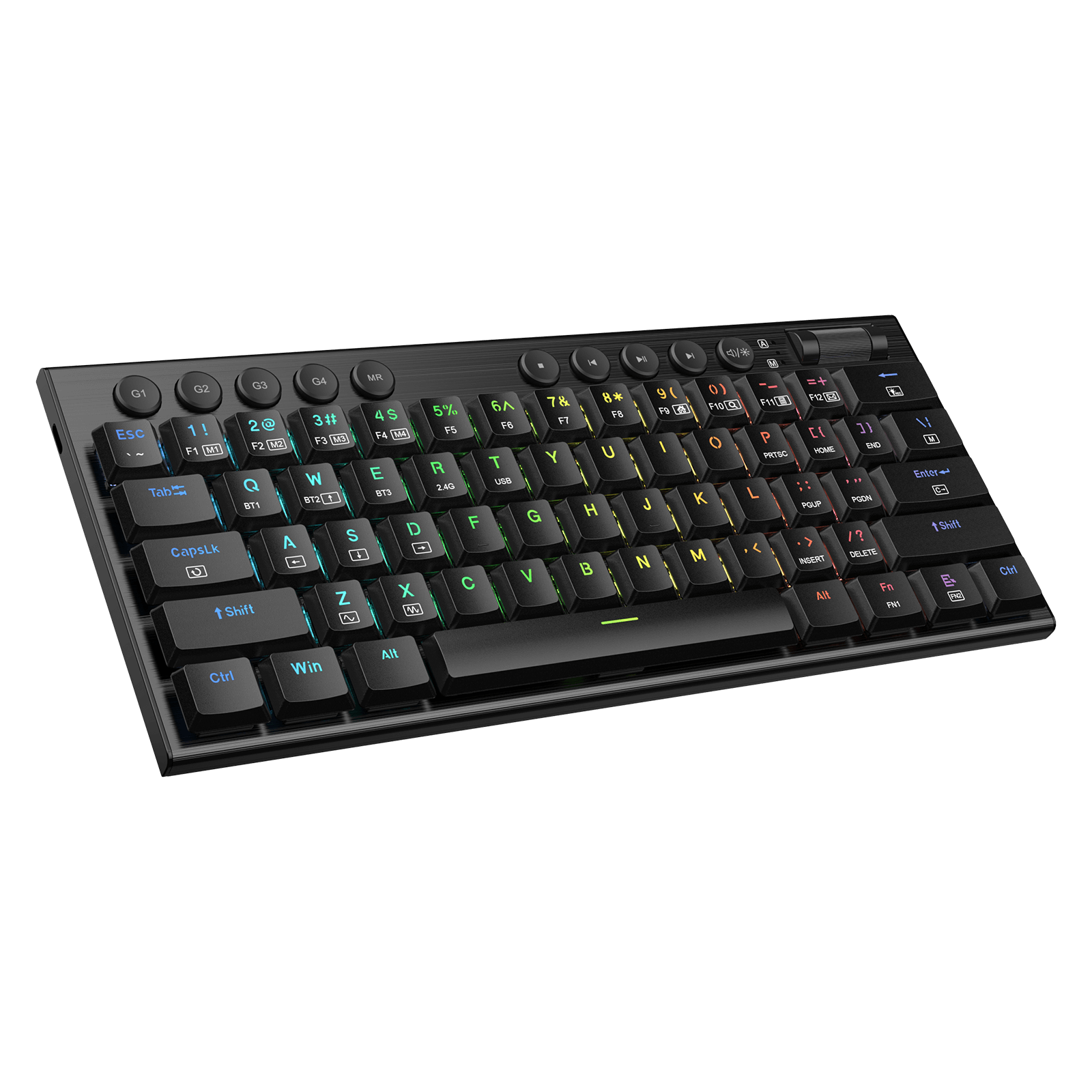 Papan Kekunci Mekanikal RGB Redragon K632 PRO Noctis 60%, Papan Kekunci Permainan Profil Rendah Ultra-Nipis Tri-Mod Bluetooth/2.4Ghz/Berwayar dengan Sambungan Tanpa Lengah