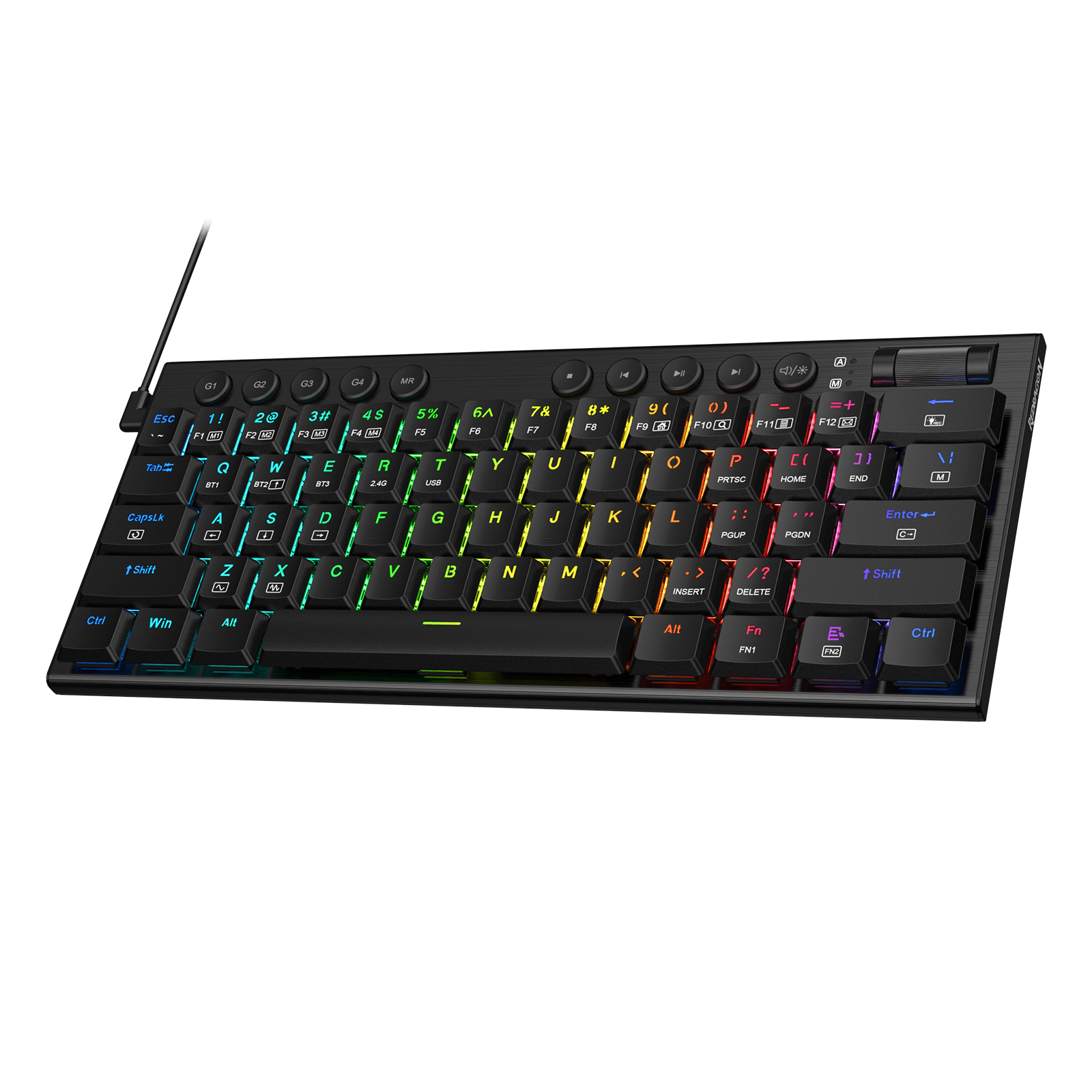 Papan Kekunci Mekanikal RGB Redragon K632 PRO Noctis 60%, Papan Kekunci Permainan Profil Rendah Ultra-Nipis Tri-Mod Bluetooth/2.4Ghz/Berwayar dengan Sambungan Tanpa Lengah
