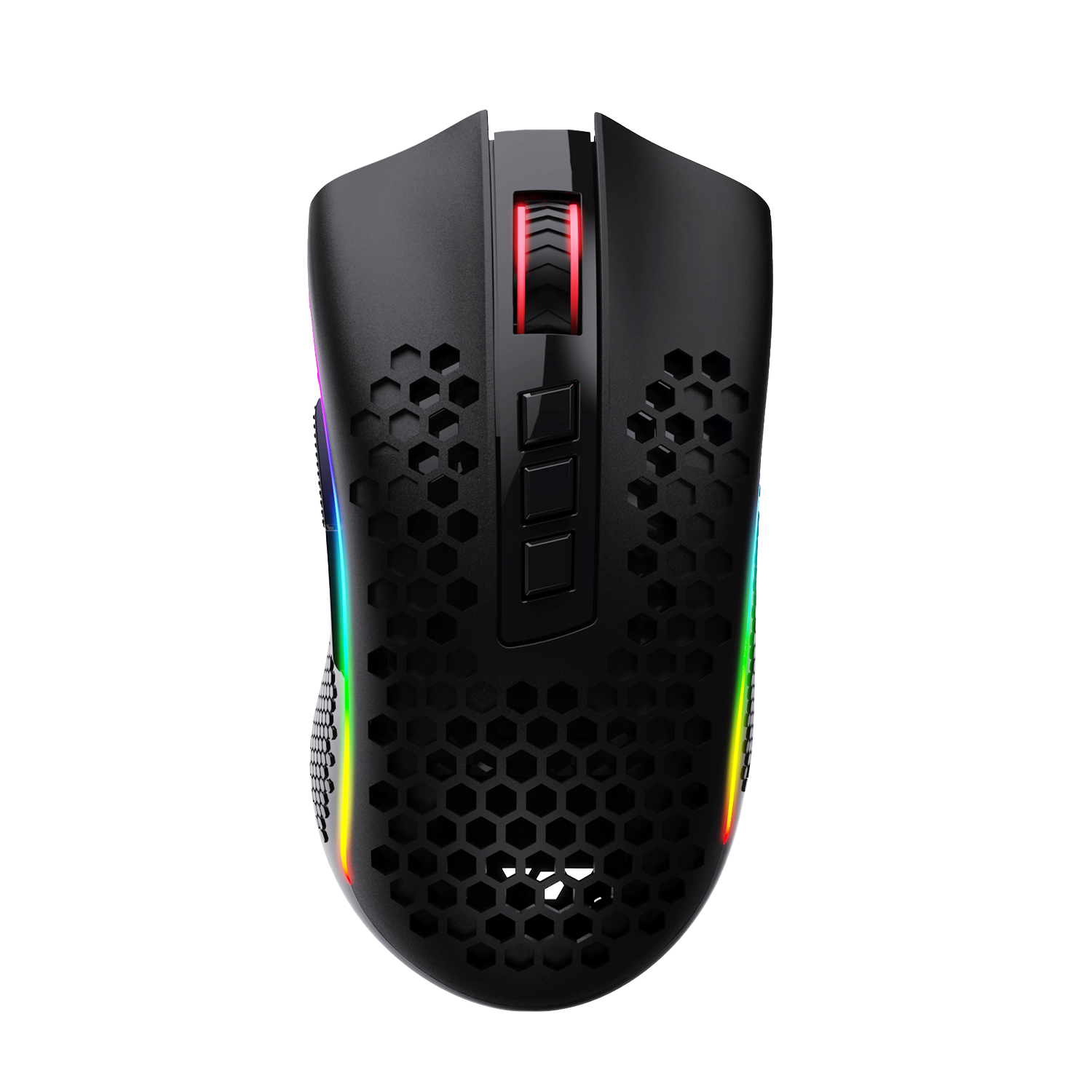 Tetikus Permainan Wayarles RGB Ringan Redragon M808 Storm, Cangkang Sarang Lebah - Penderia Optik 12,400 DPI - 7 Butang Boleh Atur Cara, Hitam