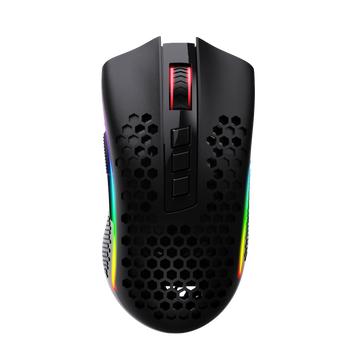 Tetikus Permainan Wayarles RGB Ringan Redragon M808 Storm, Cangkang Sarang Lebah - Penderia Optik 12,400 DPI - 7 Butang Boleh Atur Cara, Hitam