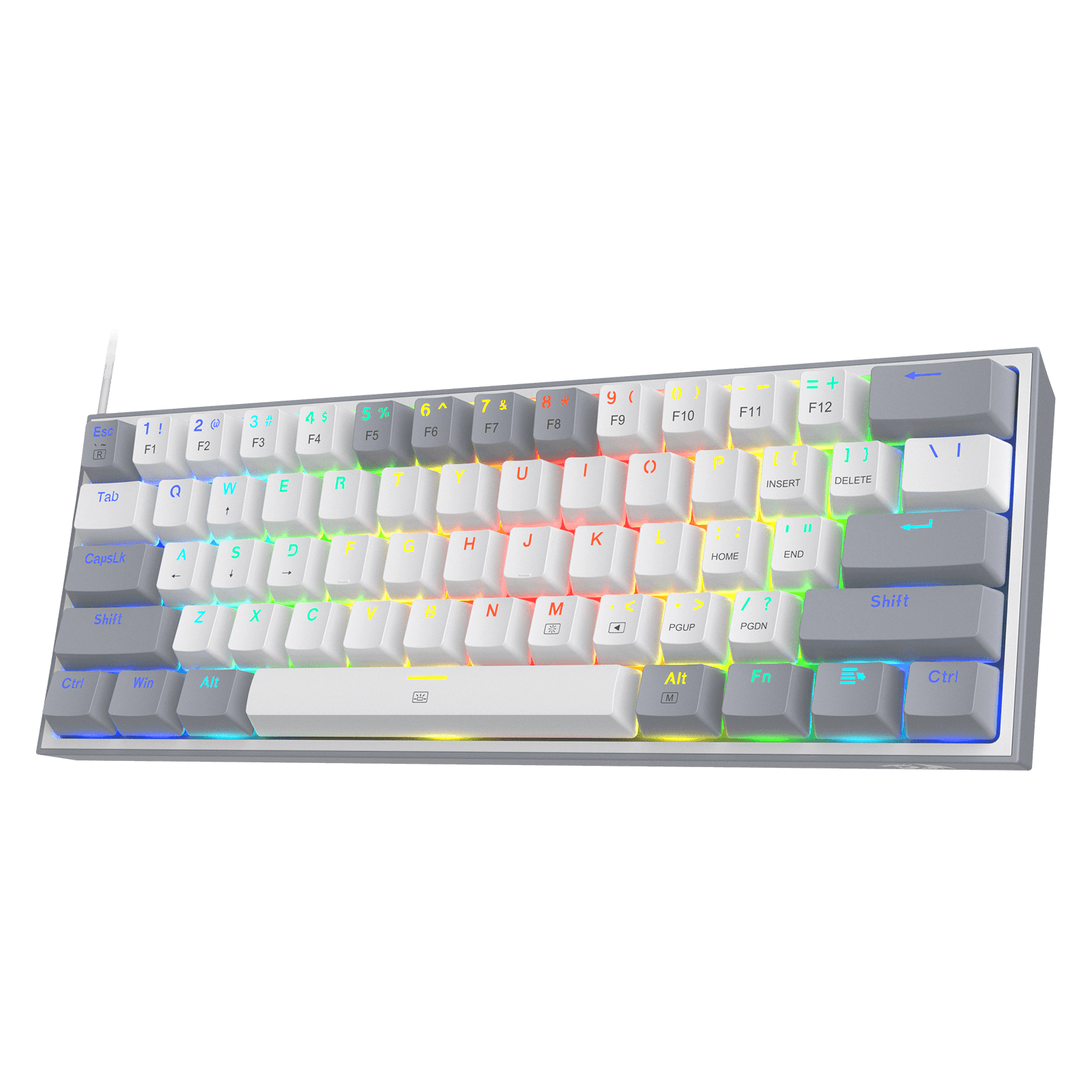 Papan Kekunci Permainan RGB Berwayar Redragon K617 FIZZ 60%, Papan Kekunci Mekanikal Padat 61 Kekunci dengan Tutup Kekunci Warna Campuran Putih & Kelabu, Suis Merah Linear, Sokongan Pemacu Pro