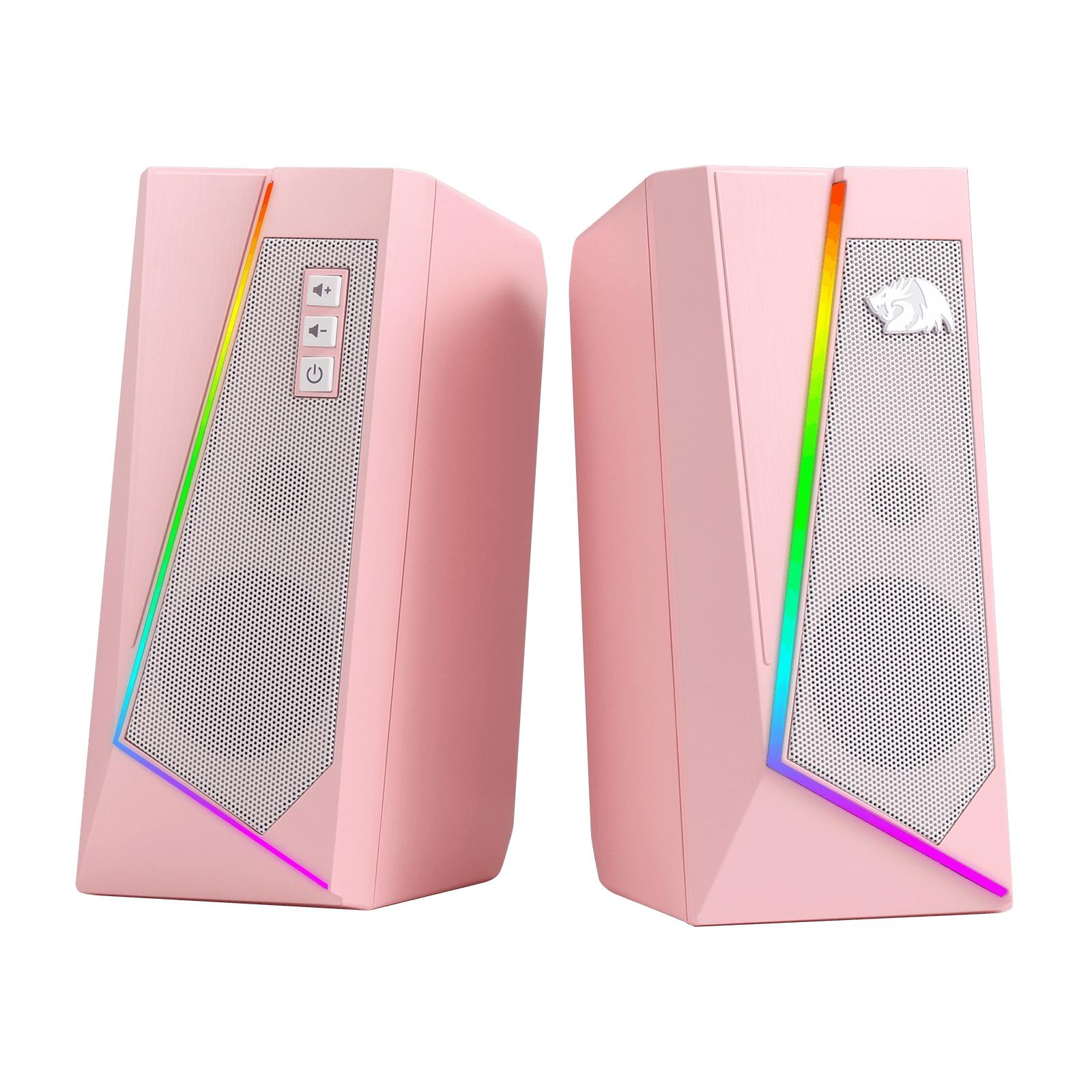 Pembesar Suara Desktop RGB Redragon GS520, Pembesar Suara Stereo Komputer PC 2.0 Saluran dengan 6 Mod LED Berwarna-warni, Bunyi Dipertingkat dan Kawalan Kelantangan Mudah Akses, Berkuasa USB dengan Kabel 3.5mm, Merah Jambu