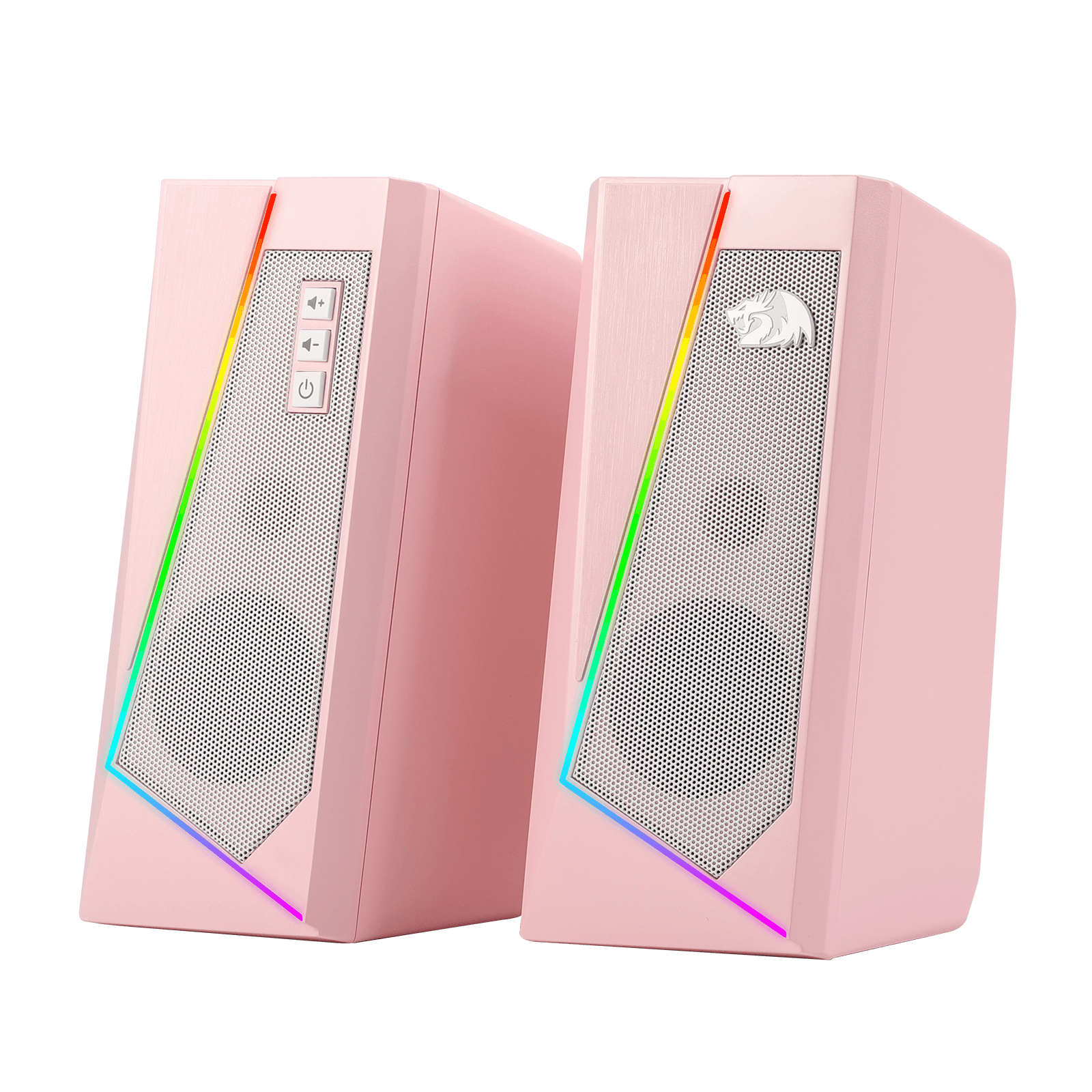 Pembesar Suara Desktop RGB Redragon GS520, Pembesar Suara Stereo Komputer PC 2.0 Saluran dengan 6 Mod LED Berwarna-warni, Bunyi Dipertingkat dan Kawalan Kelantangan Mudah Akses, Berkuasa USB dengan Kabel 3.5mm, Merah Jambu