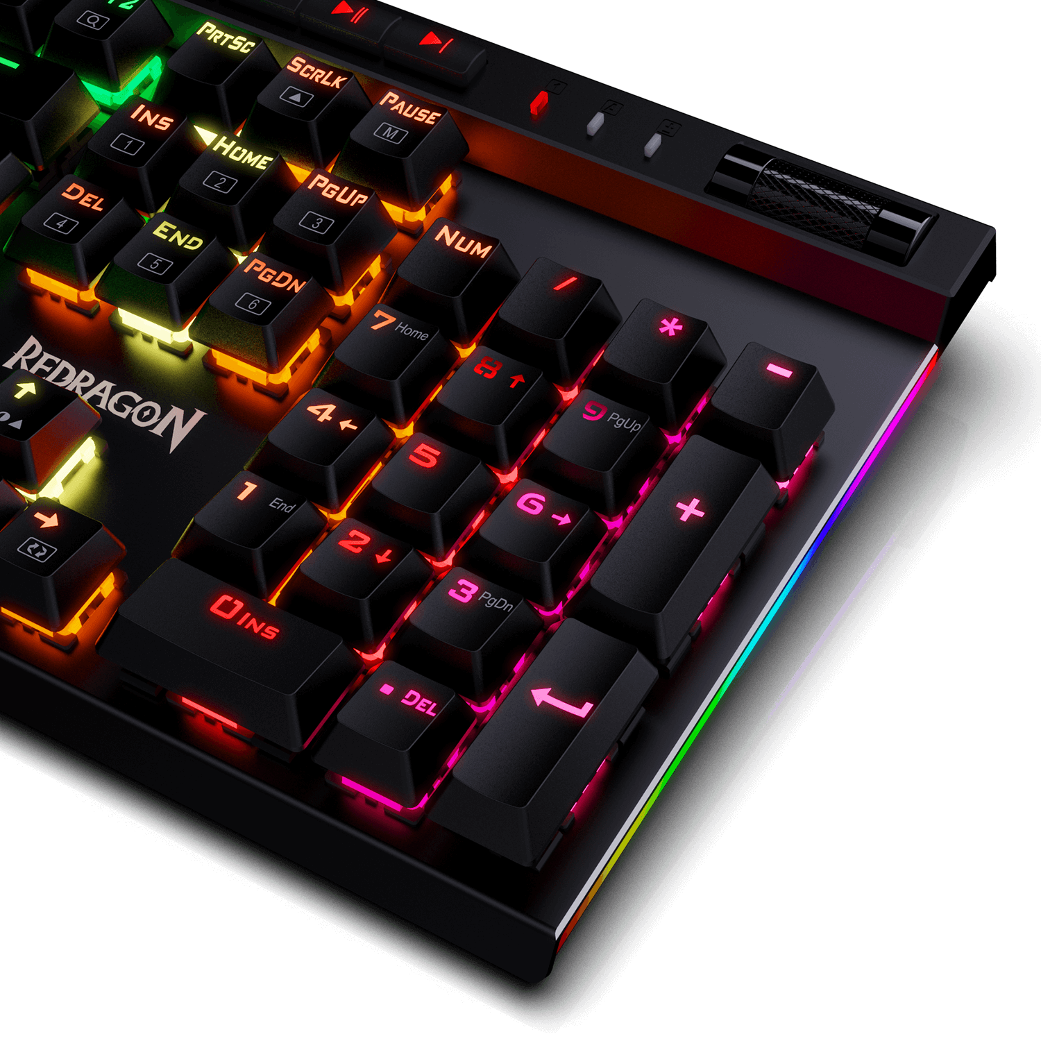 Papan Kekunci Permainan Mekanikal Lampu Latar RGB Redragon K580 dengan Kekunci Makro & Kawalan Media Khusus, Rakaman Makro Onboard (Suis Perang)
