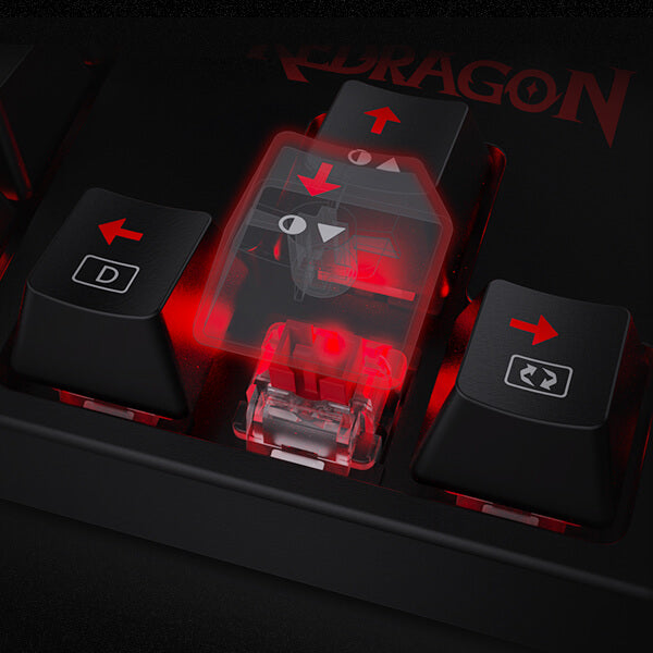 Papan Kekunci Permainan Mekanikal Lampu Latar LED Merah Redragon K582 SURARA, 104 Kekunci Standard dan Suis Merah Senyap