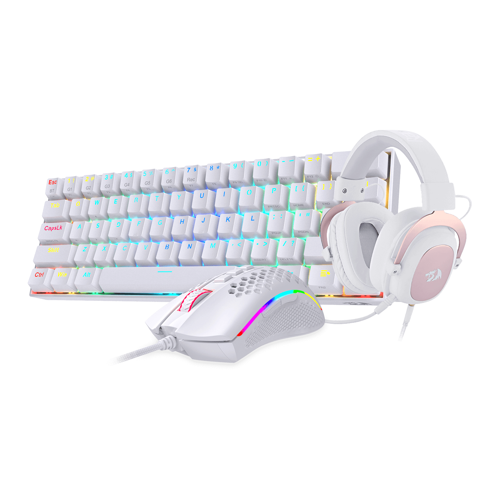 Gabungan Papan Kekunci Mekanikal Tanpa Wayar RGB 60% Redragon K530, Tetikus RGB Ringan M808 & Set Kepala Permainan H510
