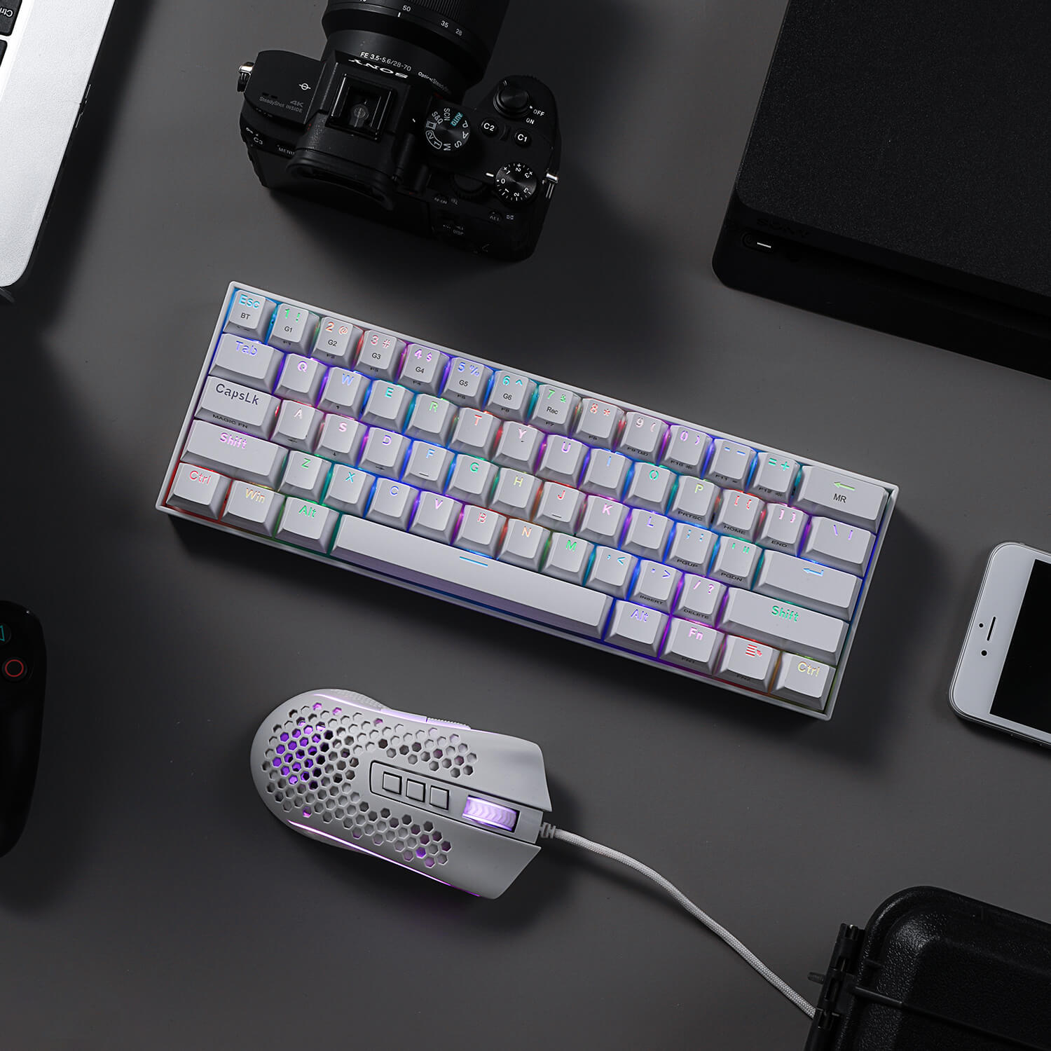 Papan Kekunci Mekanikal Tanpa Wayar RGB 60% Redragon K530 Berkas Tetikus Permainan RGB Ringan M808