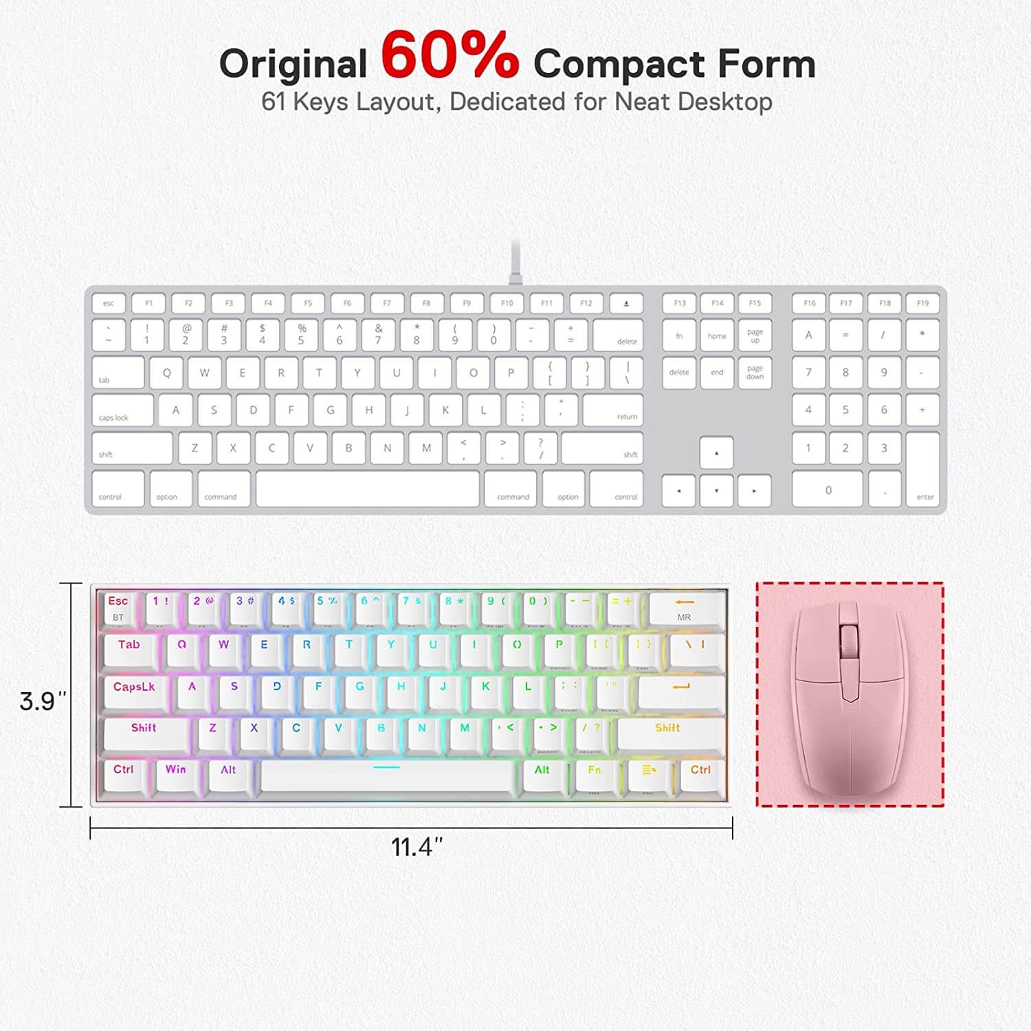 Papan Kekunci Mekanikal Tanpa Wayar RGB Padat 60% Redragon K530 PRO Draconic, Papan Kekunci Permainan Bluetooth 5.0 Reka Bentuk TKL 61 Kekunci