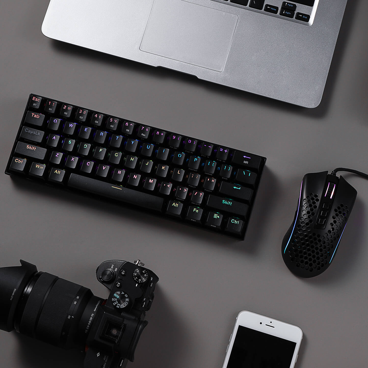 Set Kombo Papan Kekunci Mekanikal Tanpa Wayar RGB Redragon K530 60% dan Tetikus Permainan RGB Ringan M808 (Hitam)