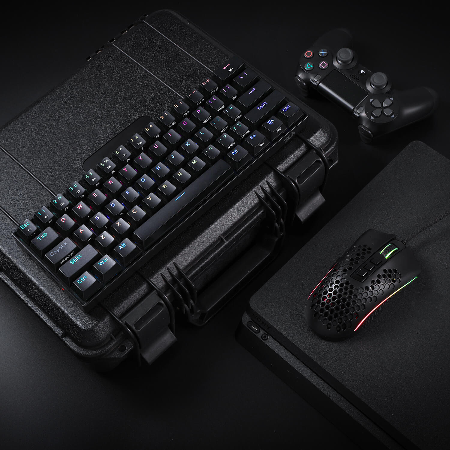 Set Kombo Papan Kekunci Mekanikal Tanpa Wayar RGB Redragon K530 60% dan Tetikus Permainan RGB Ringan M808 (Hitam)