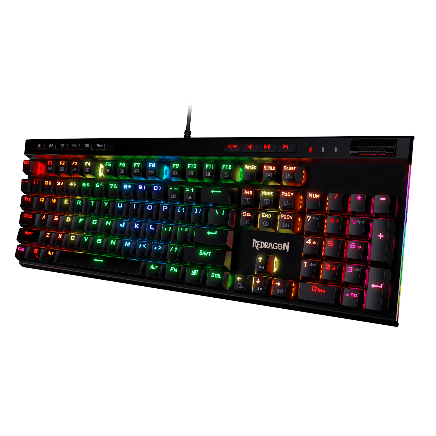 Papan Kekunci Permainan Mekanikal Lampu Latar RGB Redragon K580 dengan Kekunci Makro & Kawalan Media Khusus, Rakaman Makro Onboard (Suis Perang)