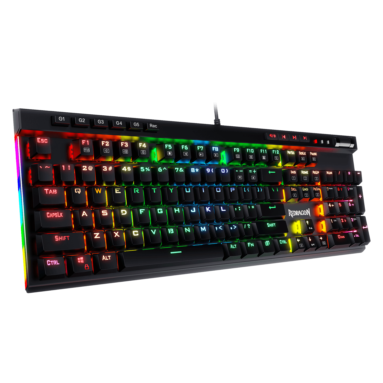 Papan Kekunci Permainan Mekanikal Lampu Latar RGB Redragon K580 dengan Kekunci Makro & Kawalan Media Khusus, Rakaman Makro Onboard (Suis Perang)